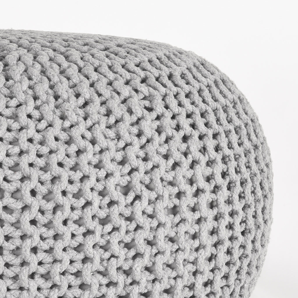 LABEL51 Poef Gebreid - Lichtgrijs - Katoen - L