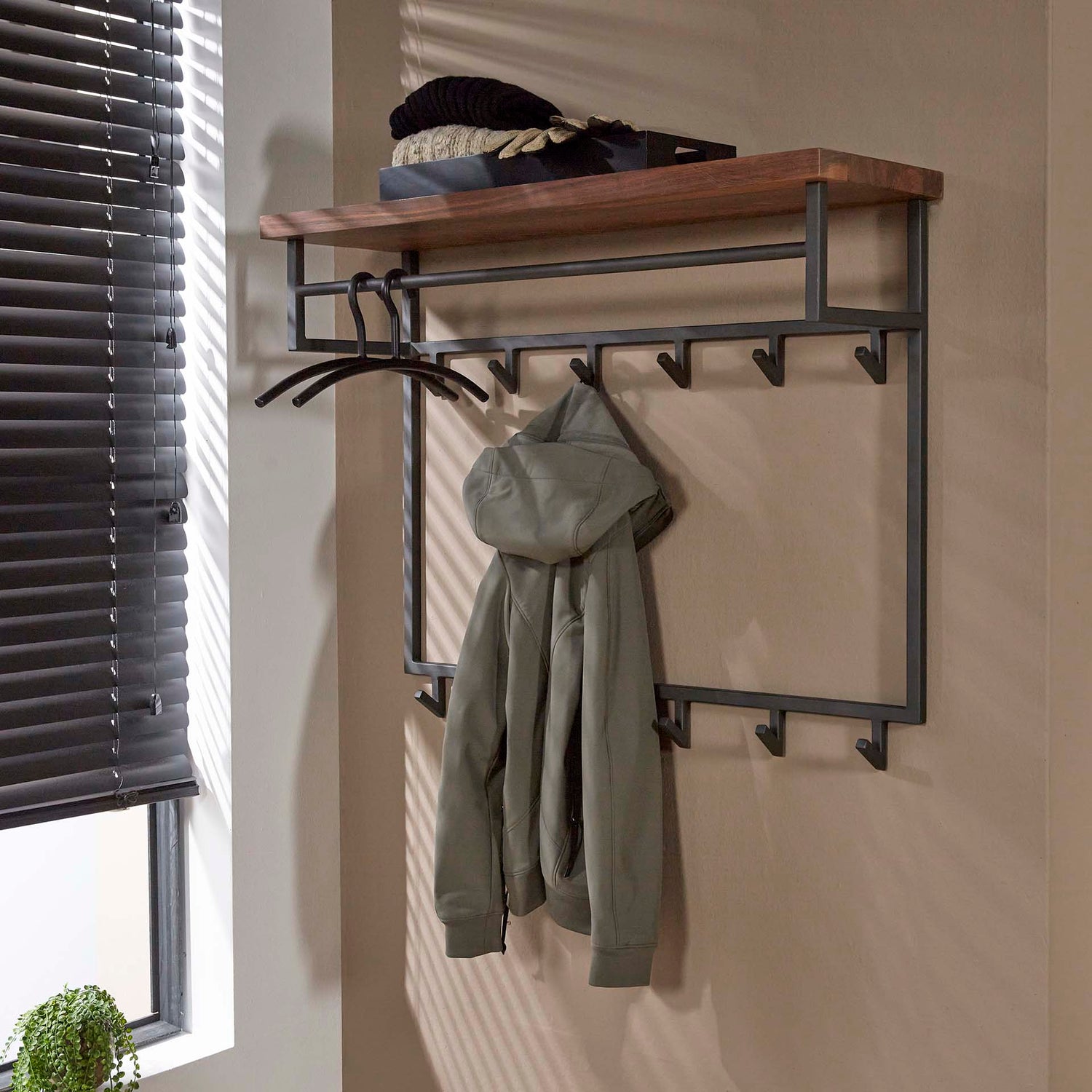 Kapstok Daytona met 12 haken hoedenplank - 100x30x80 cm - Naturel - Saja