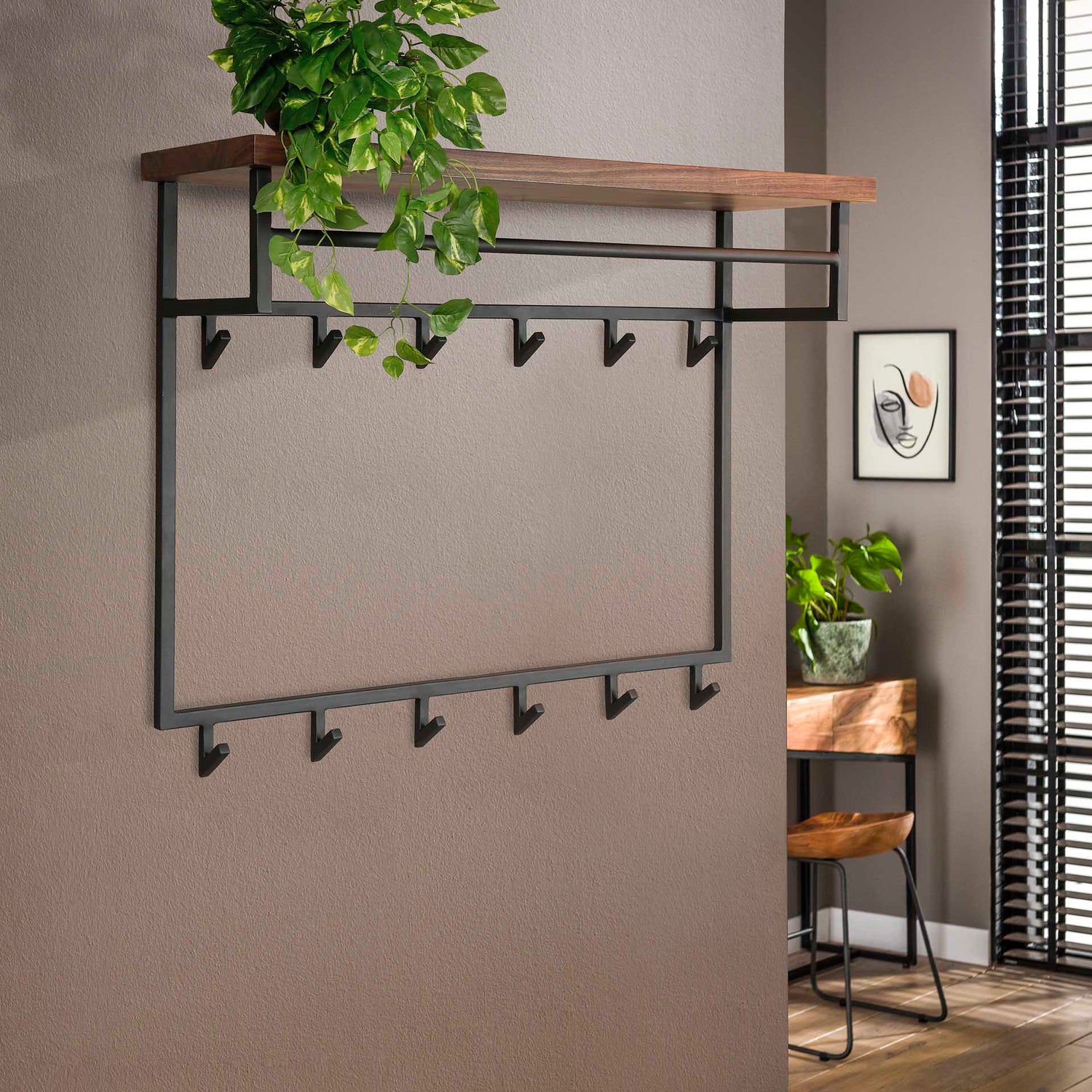 Kapstok Daytona met 12 haken hoedenplank - 100x30x80 cm - Naturel - Saja