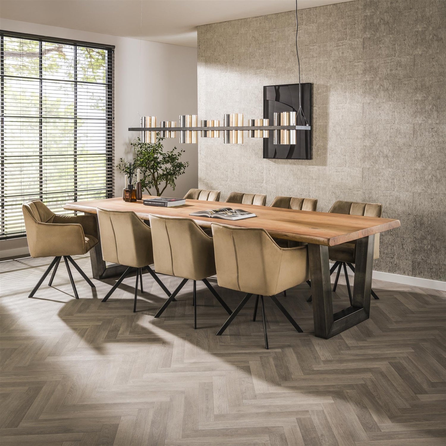 Eettafel Stam - 300x100x77 cm - Naturel - Acacia