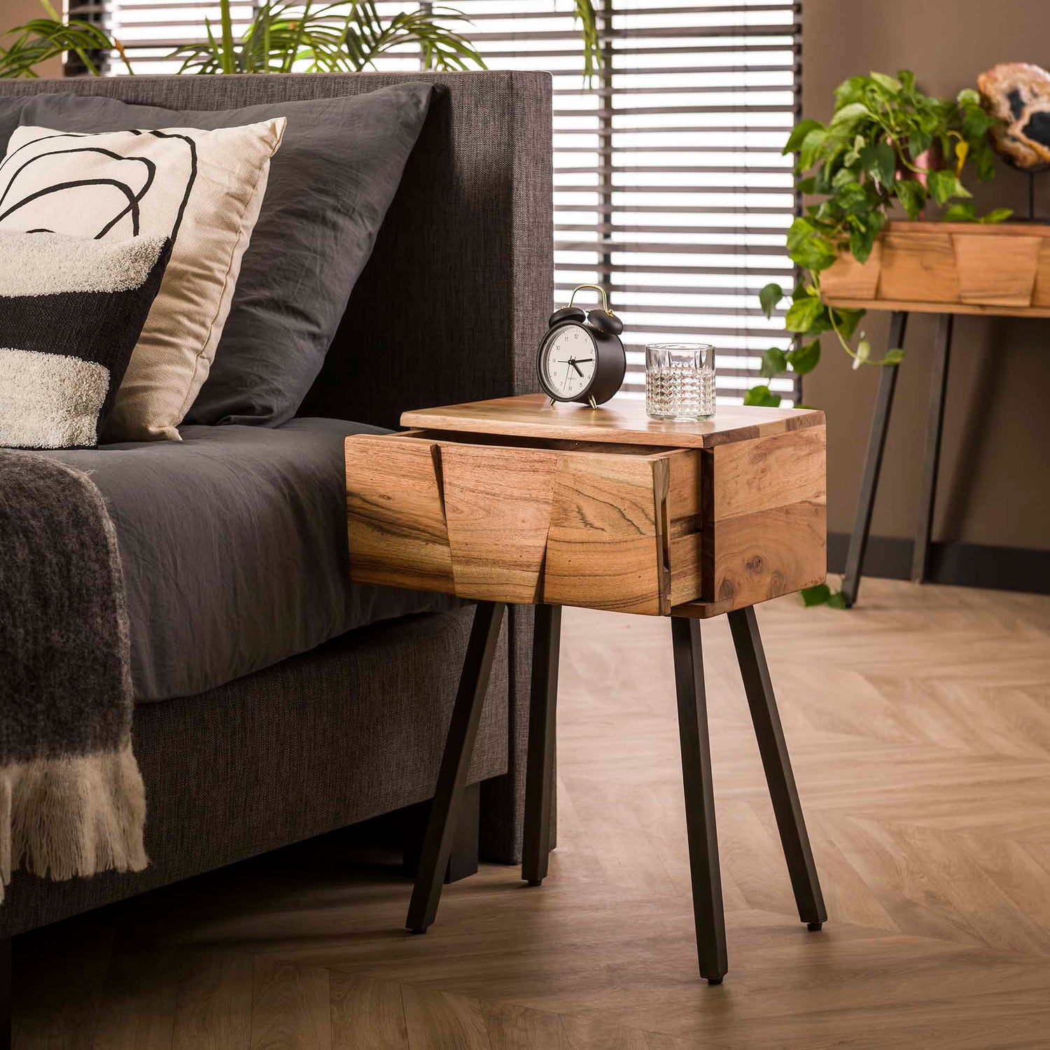 Nachtkastje Demn - 40x32x60 cm - Naturel - Acacia