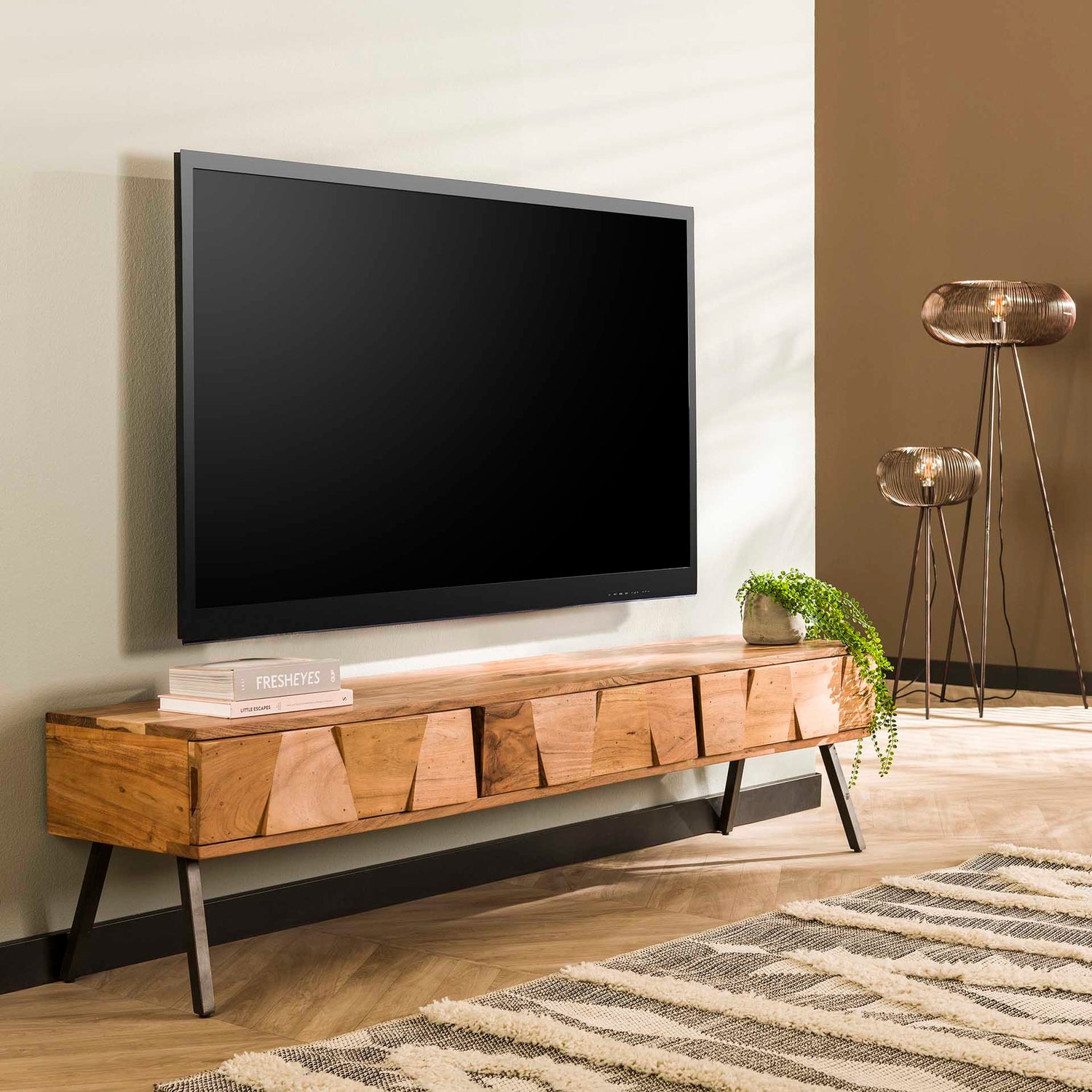 TV-meubel Demn - 180x42x45 cm - Naturel - Acacia