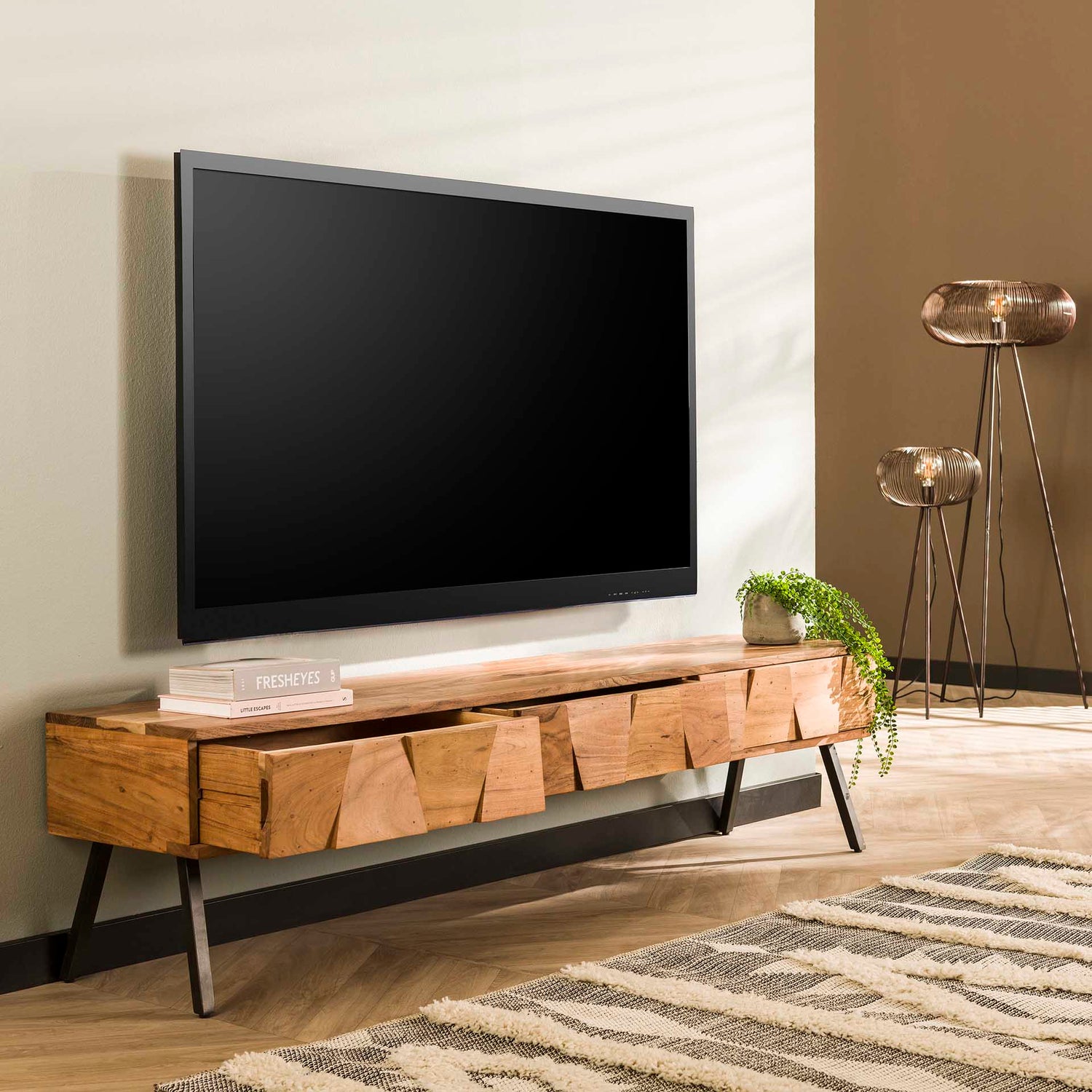 TV-meubel Demn - 180x42x45 cm - Naturel - Acacia