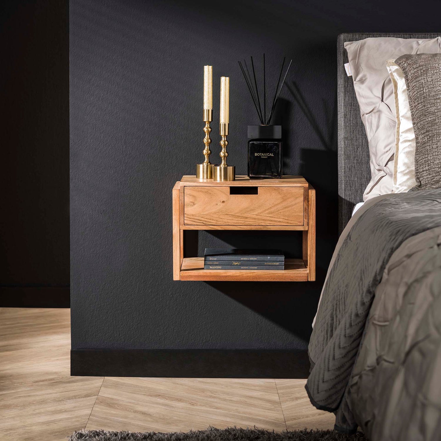 Nachtkastje 1L Houten Frame Zwevend - 39x25x27 cm - Naturel - Acacia
