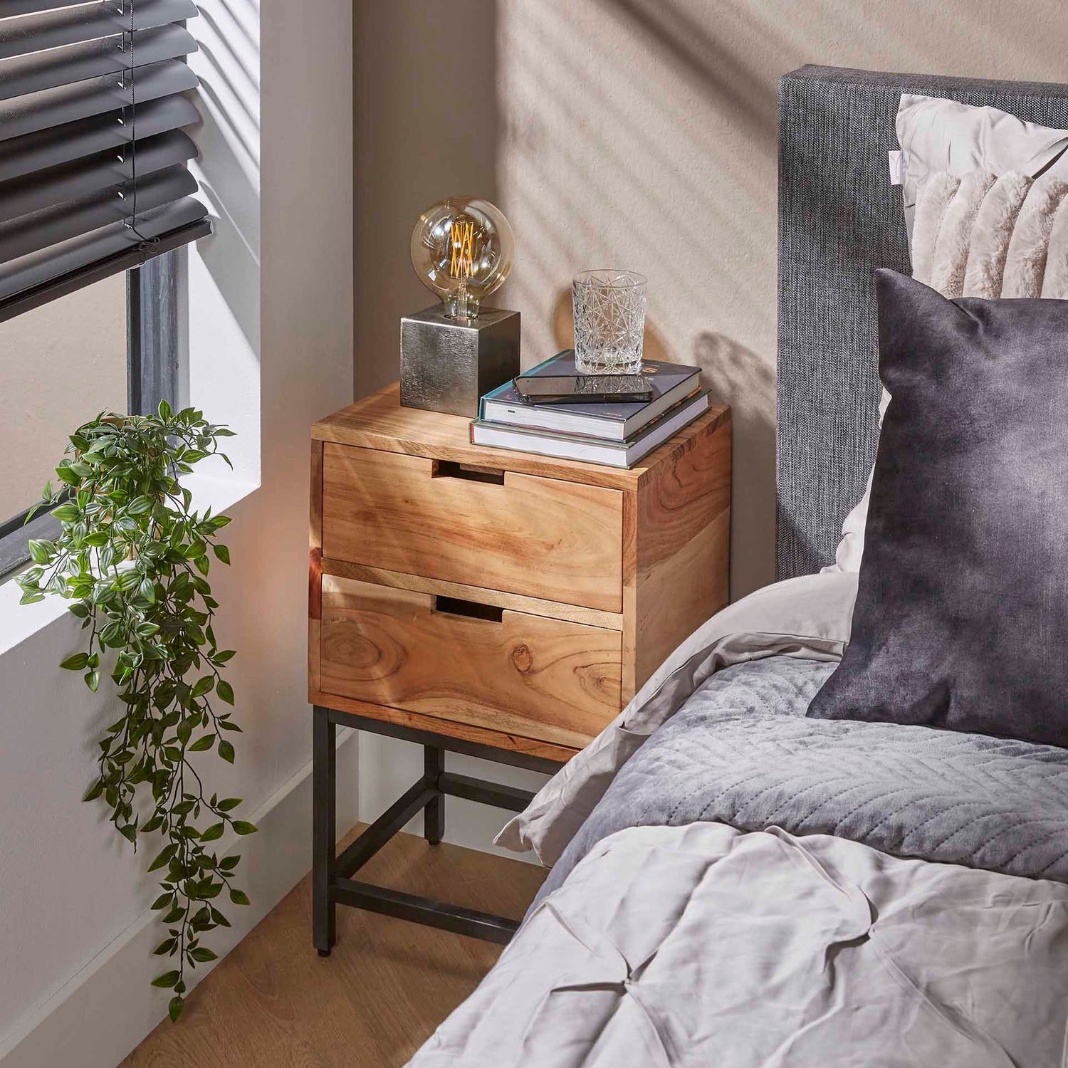 Nachtkastje met 2 laden flat - 40x30x60 cm - Naturel - Acacia