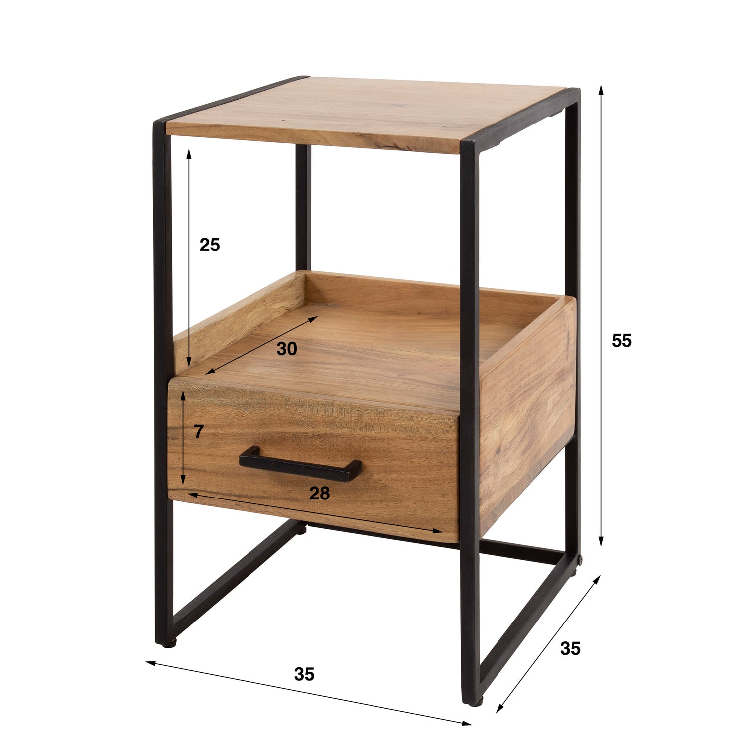 Nachtkastje met 1 lade XS Niche - 35x35x55 cm - Naturel - Acacia