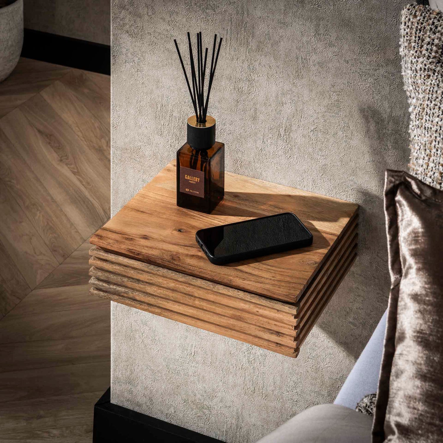 Nachtkastje 1L Layer XS - Set van 2 - 30x25x8 cm - Naturel - Acacia