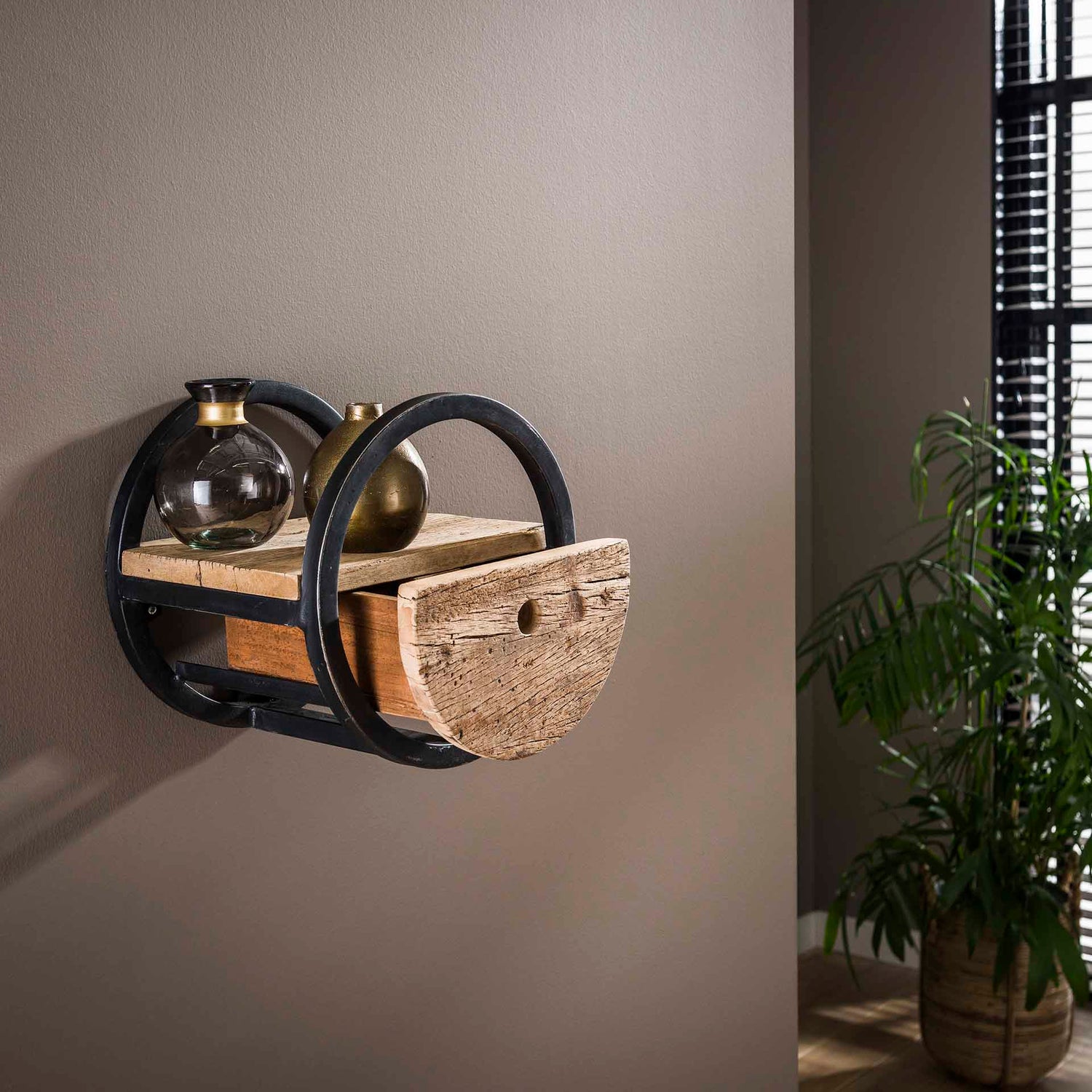 Wandschap Circular met lade - 30x25x30 cm - Hardhout