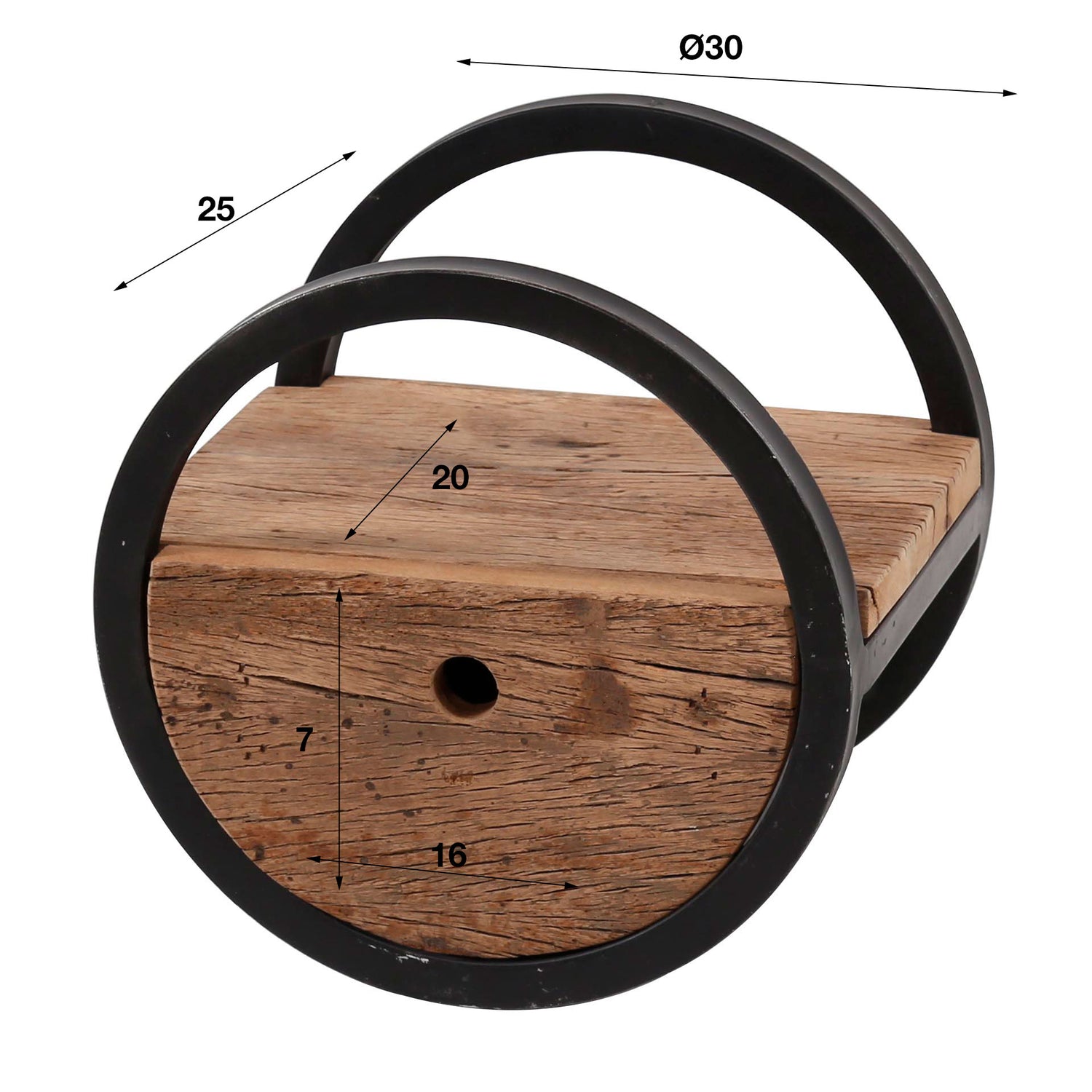 Wandschap Circular met lade - 30x25x30 cm - Hardhout