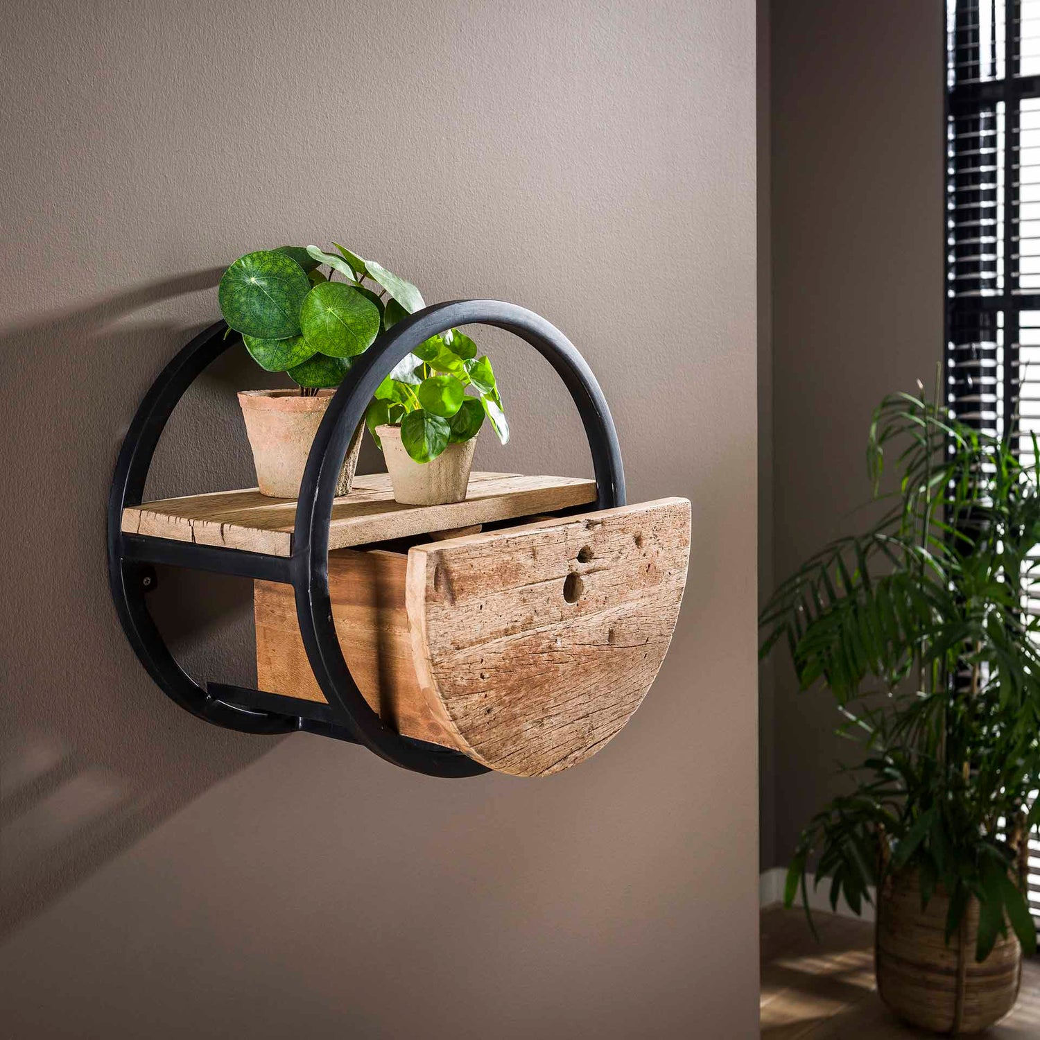 Wandschap Circular met lade - 40x25x40 cm - Hardhout