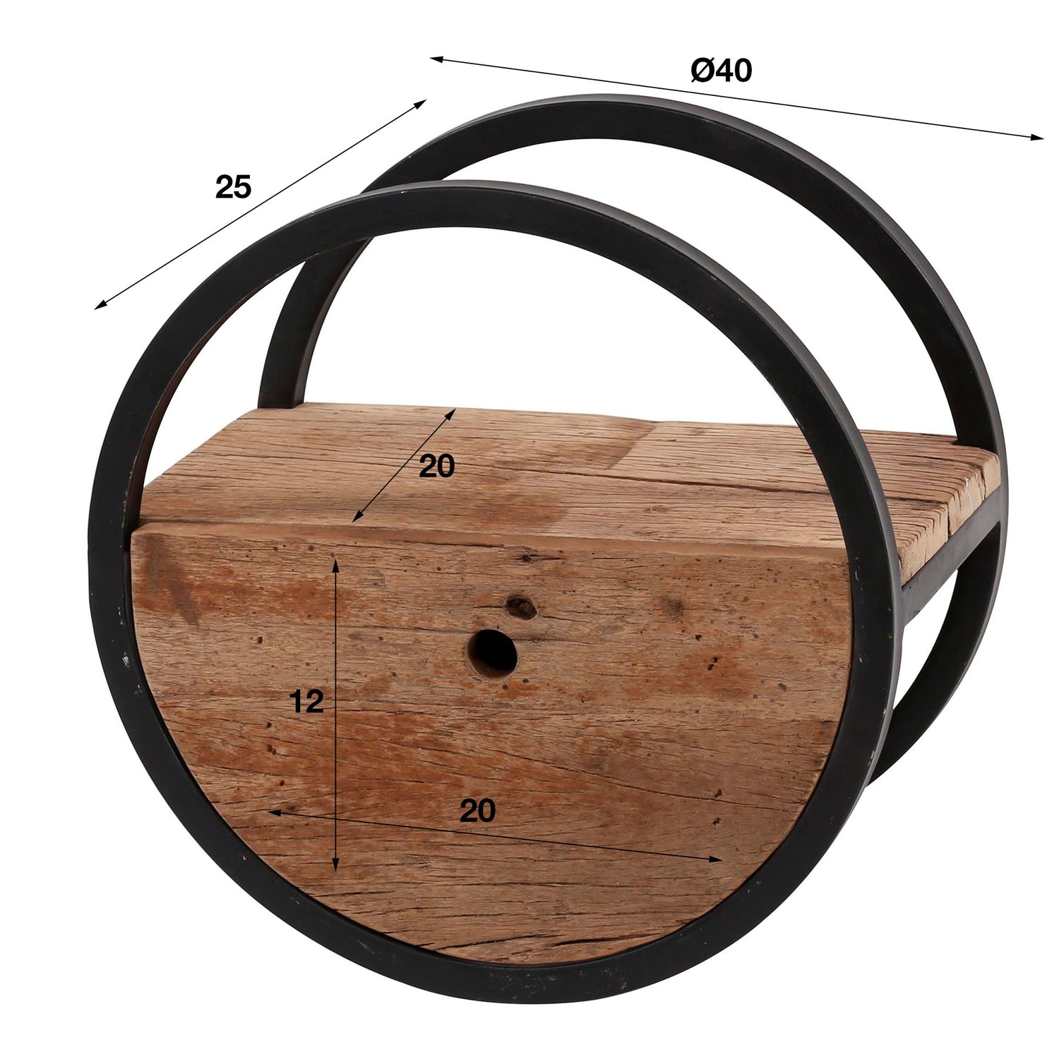Wandschap Circular met lade - 40x25x40 cm - Hardhout