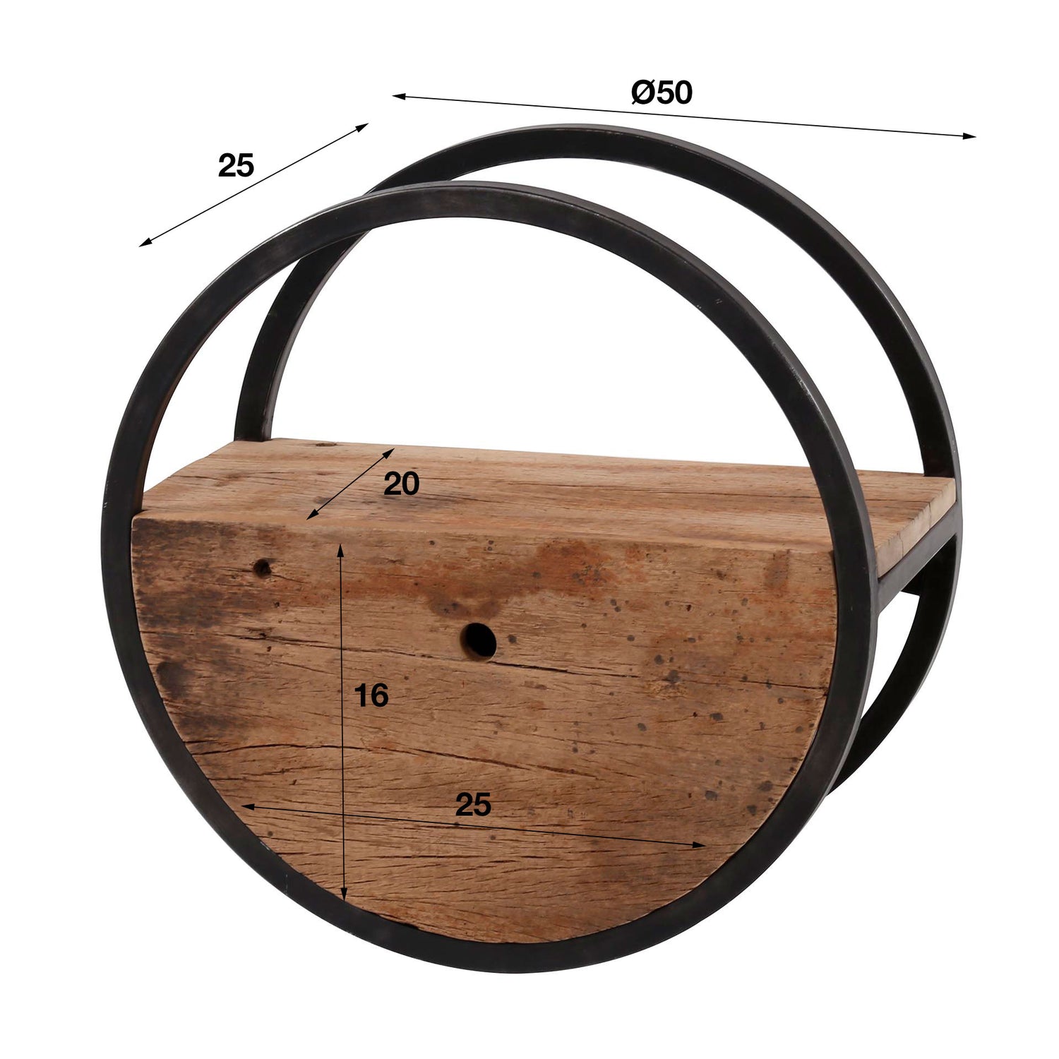 Wandschap Circular met lade - 50x25x50 cm - Hardhout