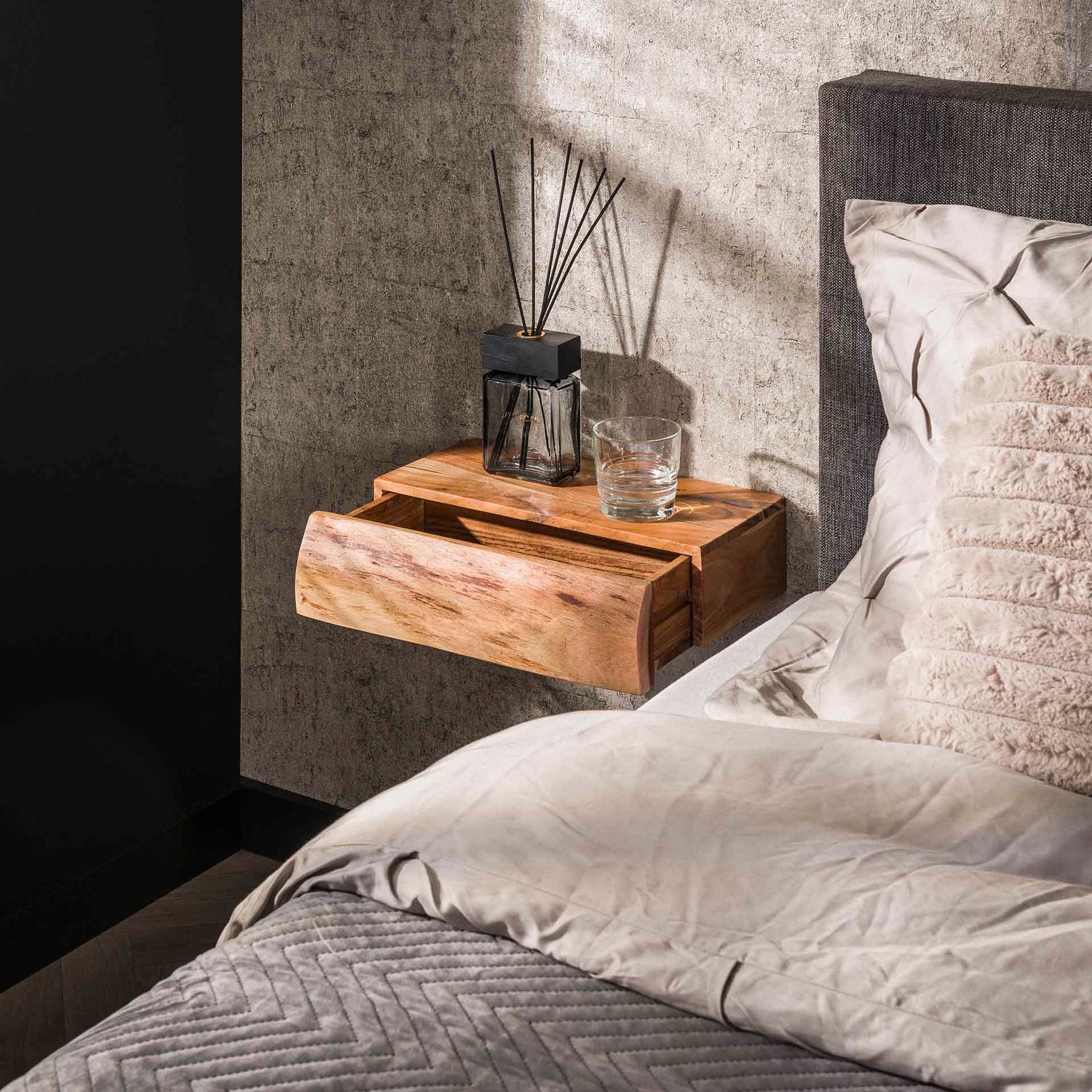 Nachtkastje met 1 lade - Set van 2 - 40x20x10 cm - Naturel - Acacia