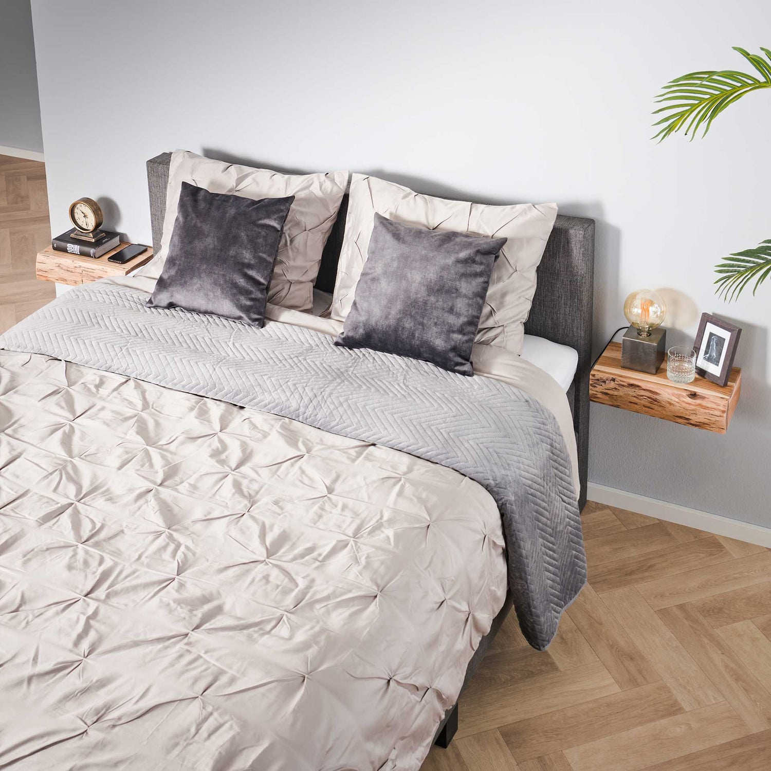 Nachtkastje met 1 lade - Set van 2 - 40x20x10 cm - Naturel - Acacia