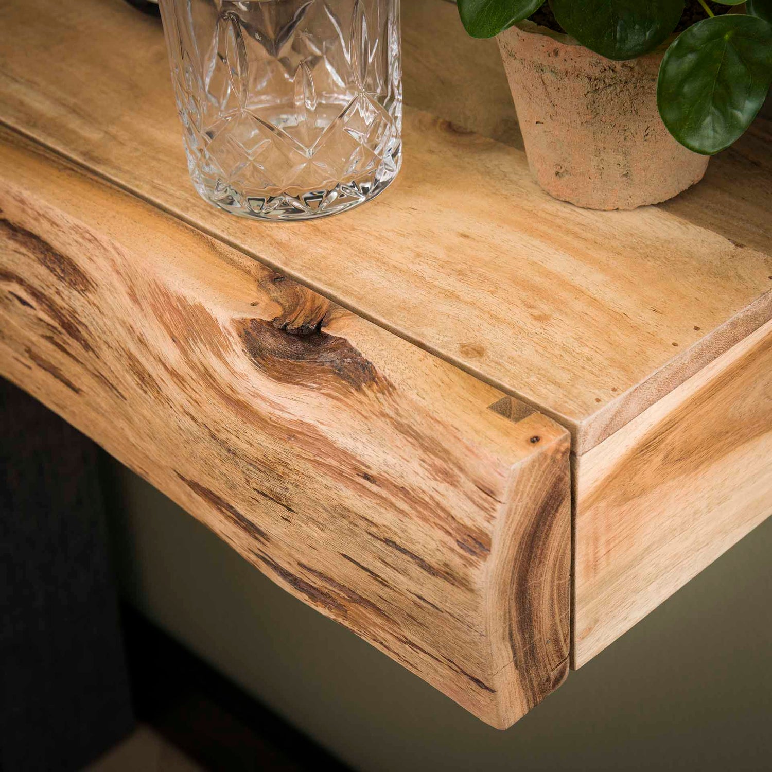 Nachtkastje met 1 lade - Set van 2 - 40x20x10 cm - Naturel - Acacia