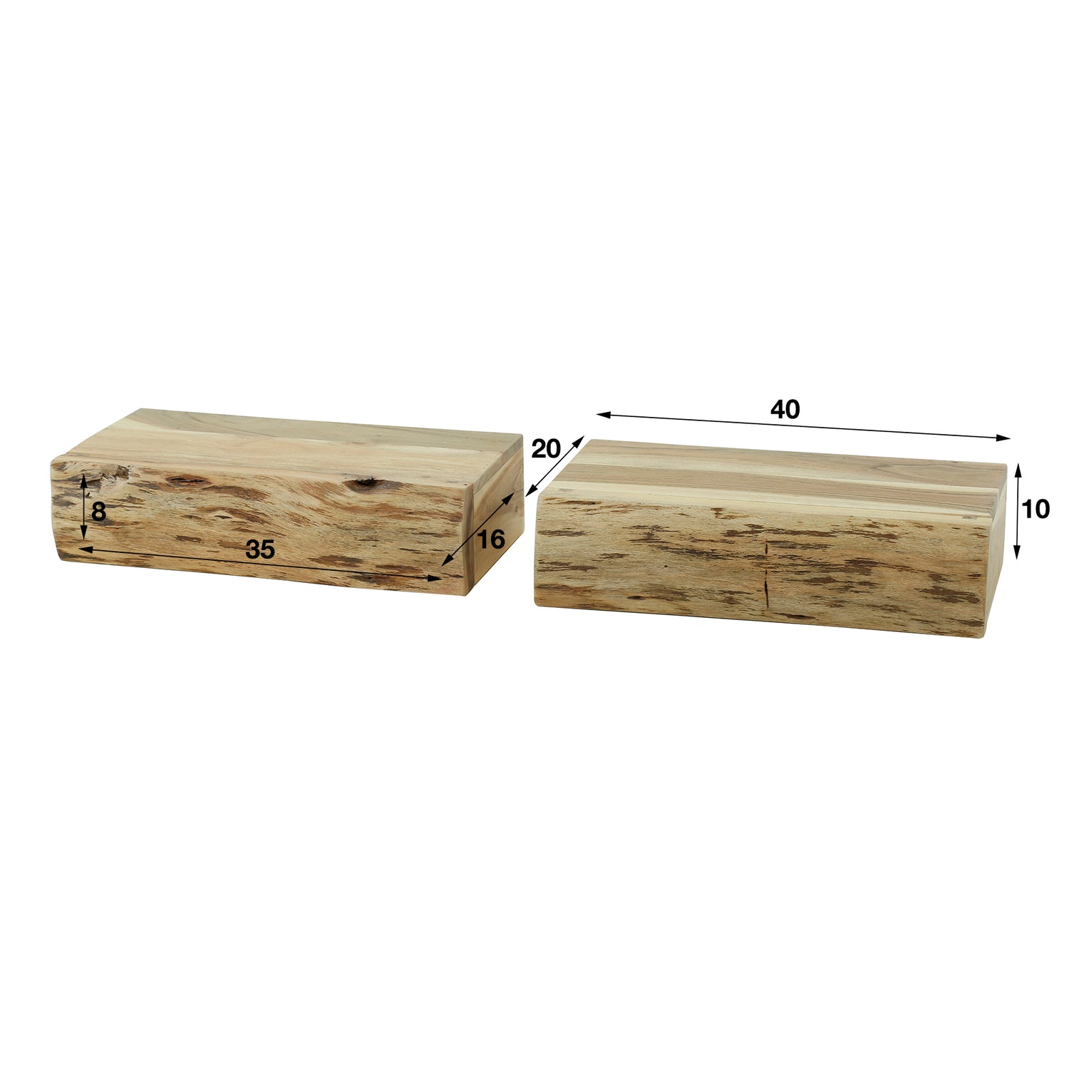 Nachtkastje met 1 lade - Set van 2 - 40x20x10 cm - Naturel - Acacia