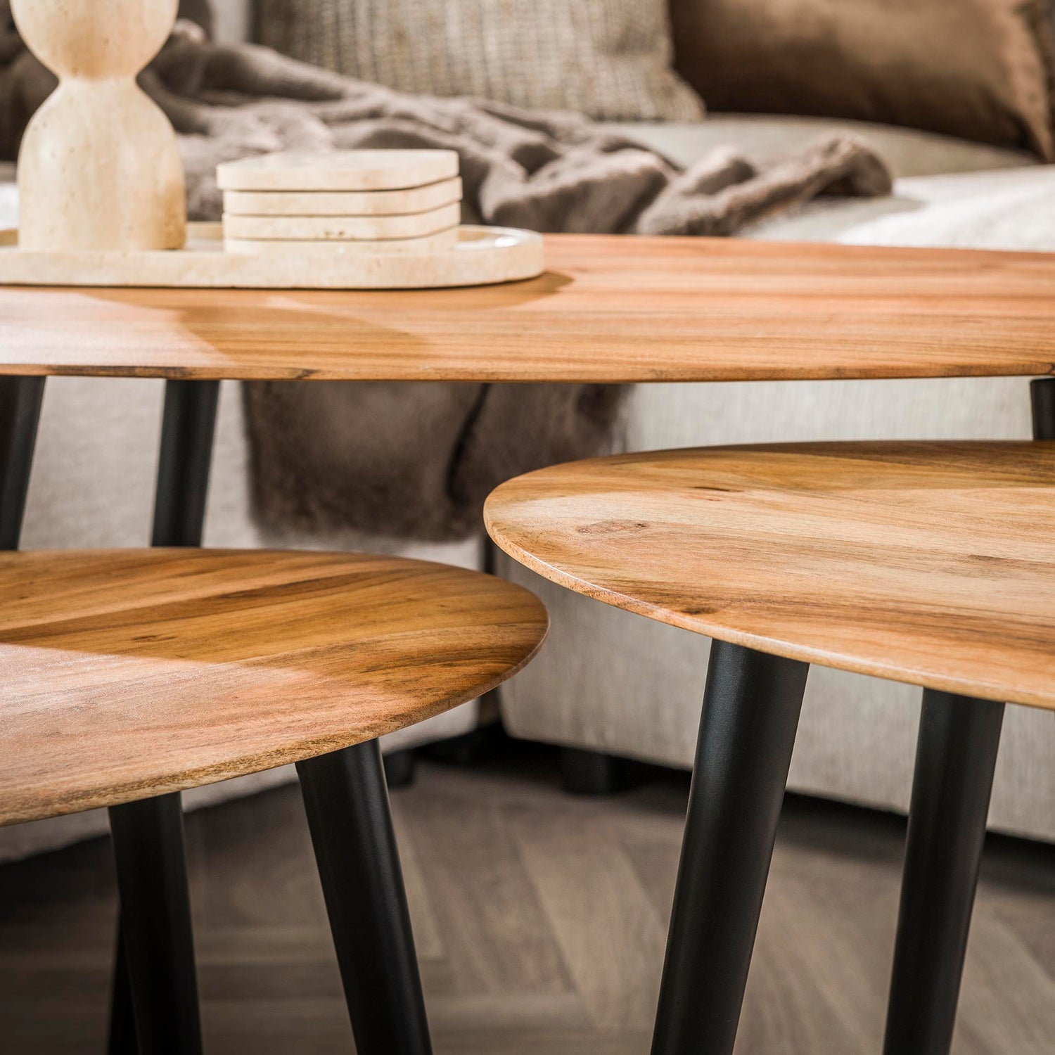 Salontafel Organisch - Set van 3 - 90x55x50 cm - Naturel - Acacia