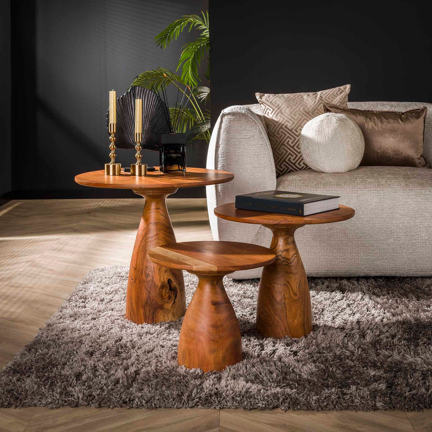 Salontafel met Massieve Kegelvoet - Set van 3 - 60x60x55 cm - Acacia Naturiel
