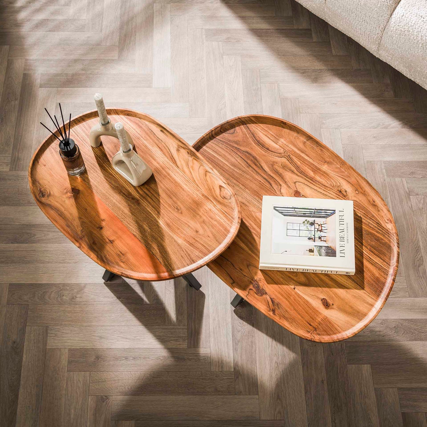 Salontafel Spider - Set van 2 - 70x48x45 cm - Naturel - Acacia