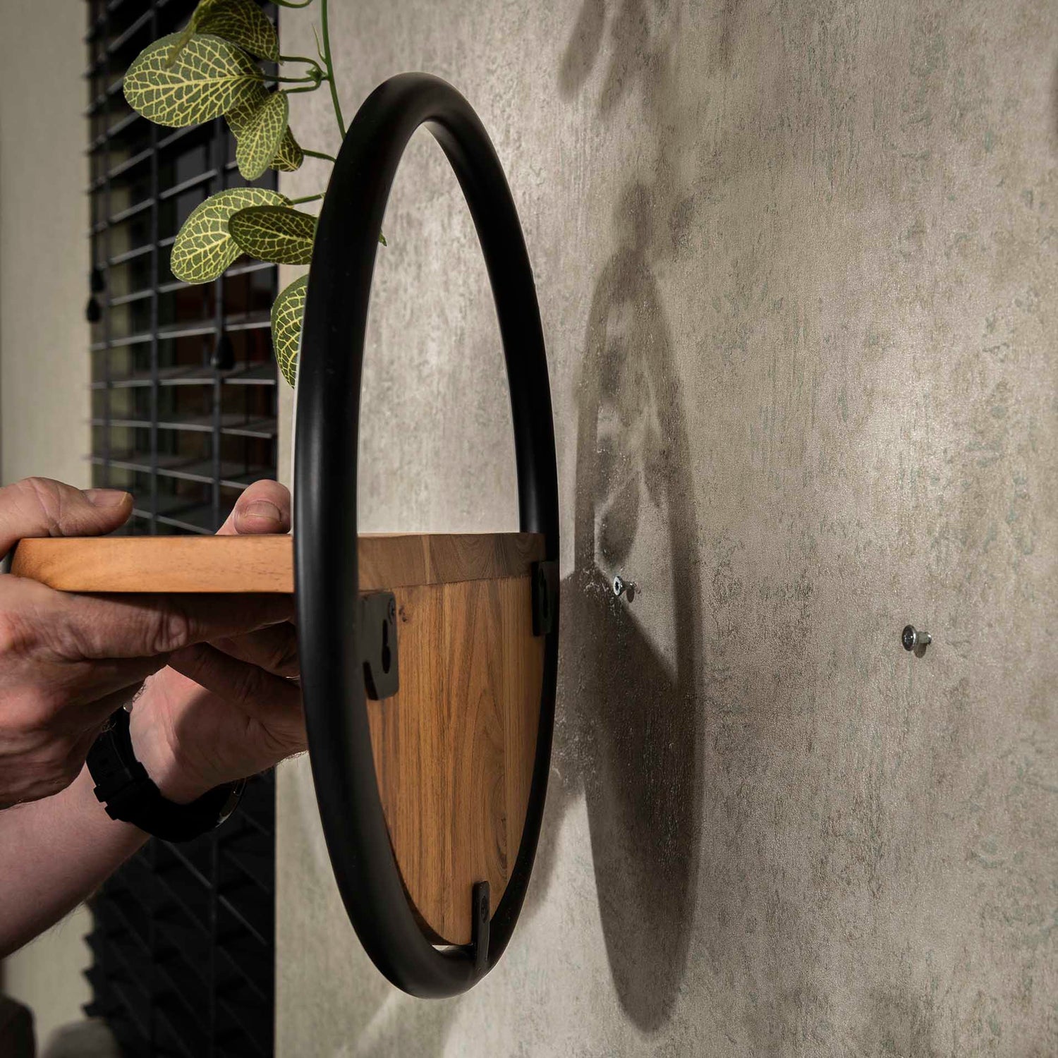 Wandschap Round - Set van 3 - 35x17x35 cm - Naturel - Acacia