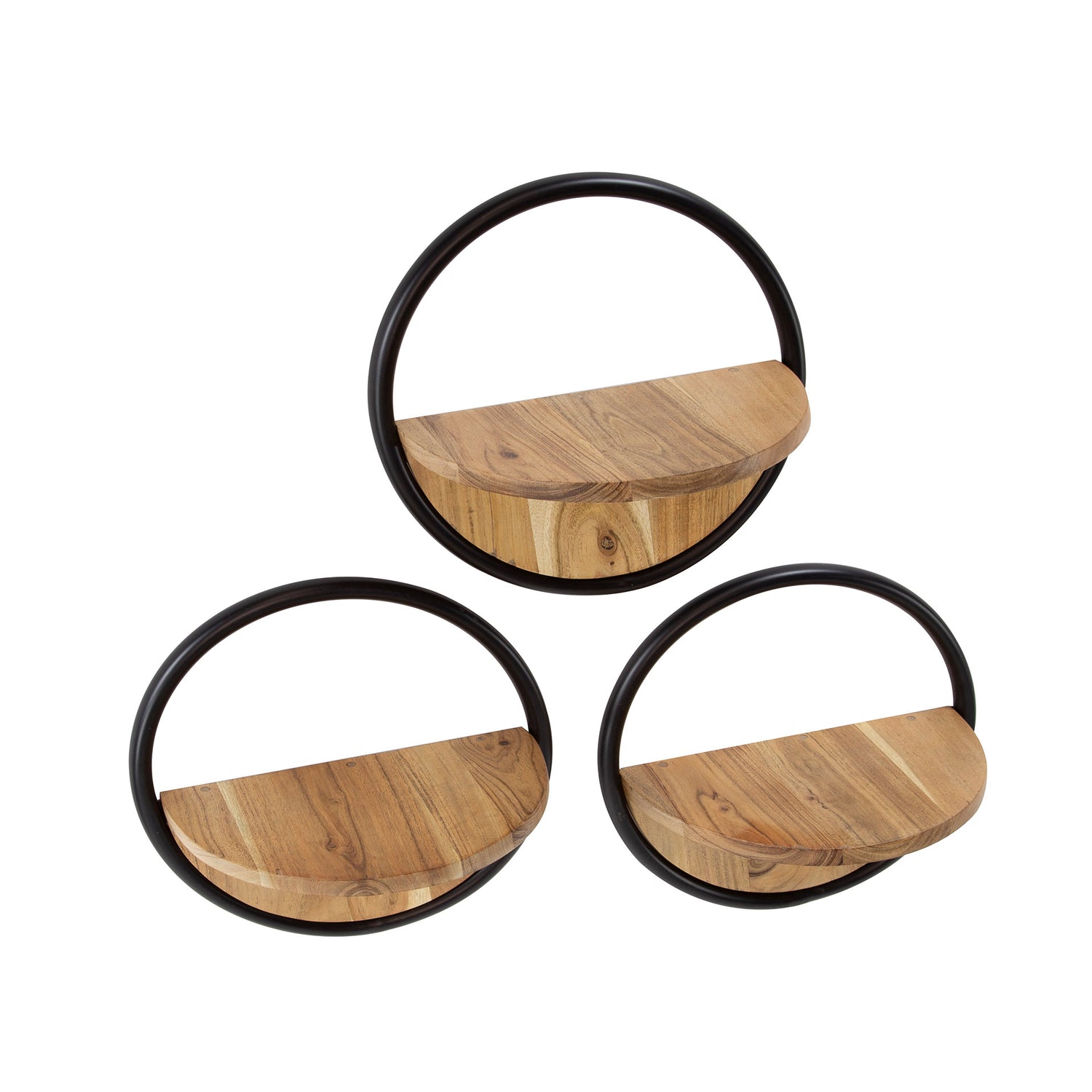 Wandschap Round - Set van 3 - 35x17x35 cm - Naturel - Acacia