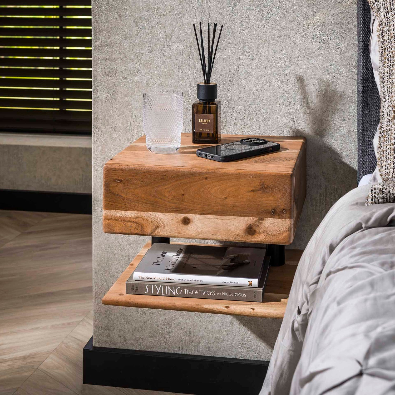 Nachtkastje met 1 lade Shelve - 35x31x27 cm - Naturel - Acacia