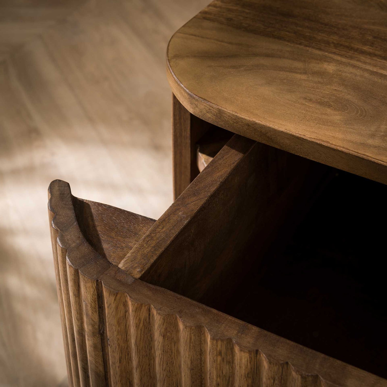 Nachtkastje Hangend met 1 lade Wave - 45x40x21 cm - Zandkleur - Mango