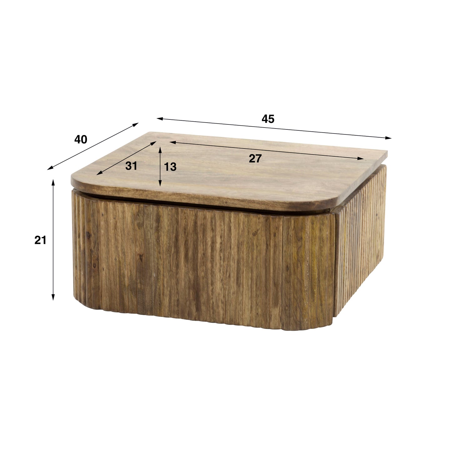 Nachtkastje Hangend met 1 lade Wave - 45x40x21 cm - Zandkleur - Mango