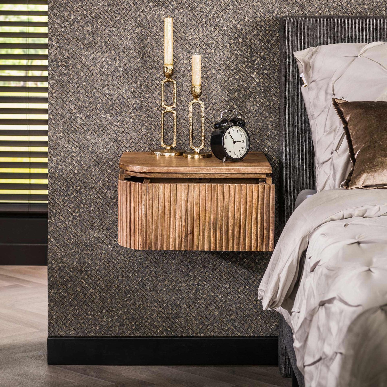 Nachtkastje Set Wave L+R Afgerond - 40x35x20 cm - Zandkleur - Mango