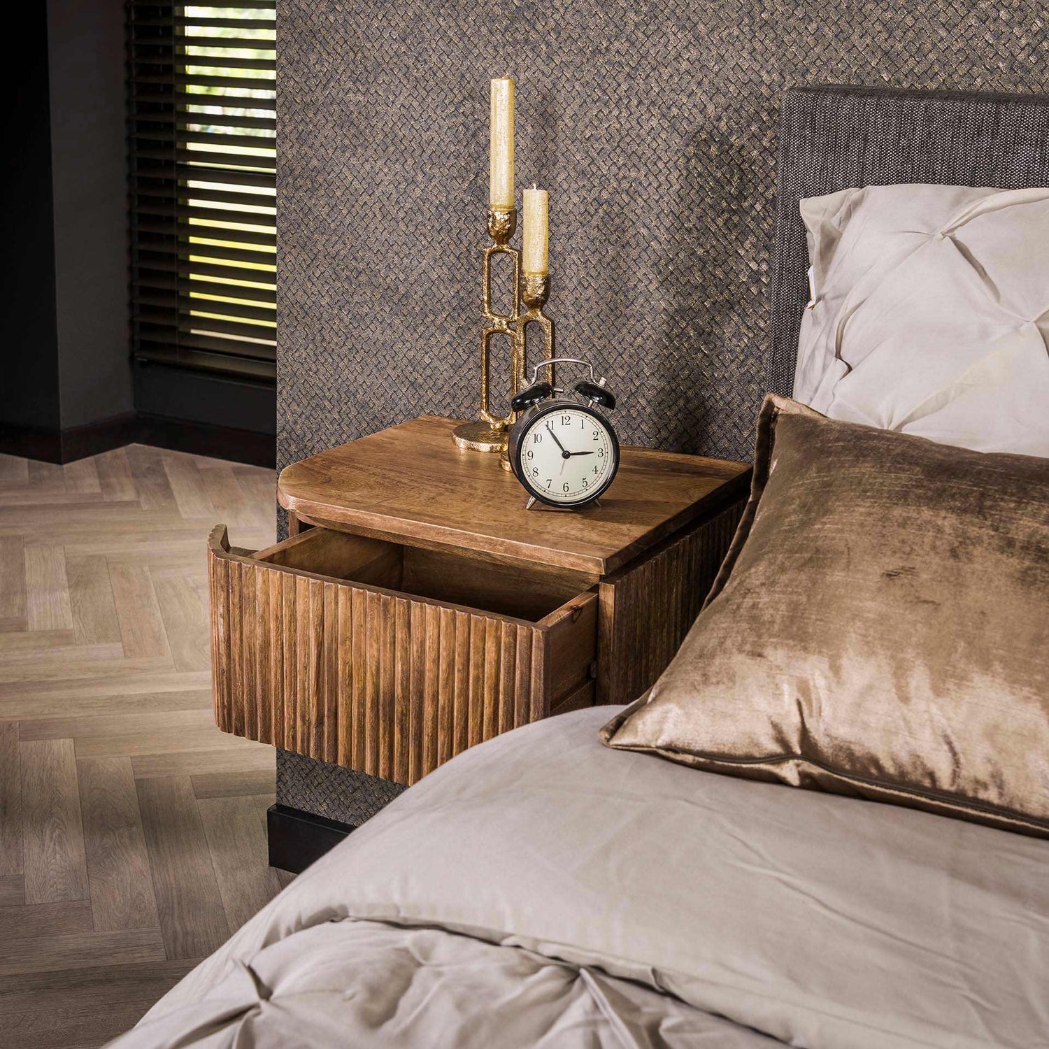 Nachtkastje Set Wave L+R Afgerond - 40x35x20 cm - Zandkleur - Mango