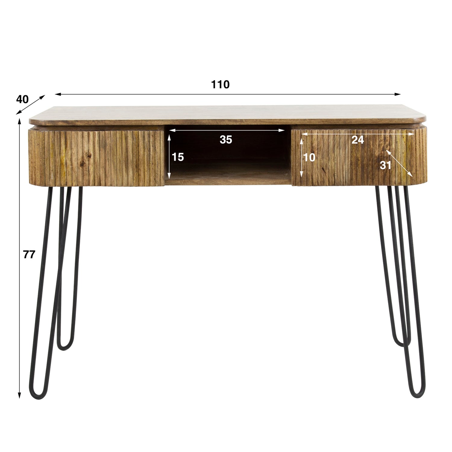 Kaptafel met 2 lampen Wave - 110x40x77 cm - Zandkleur - Mango