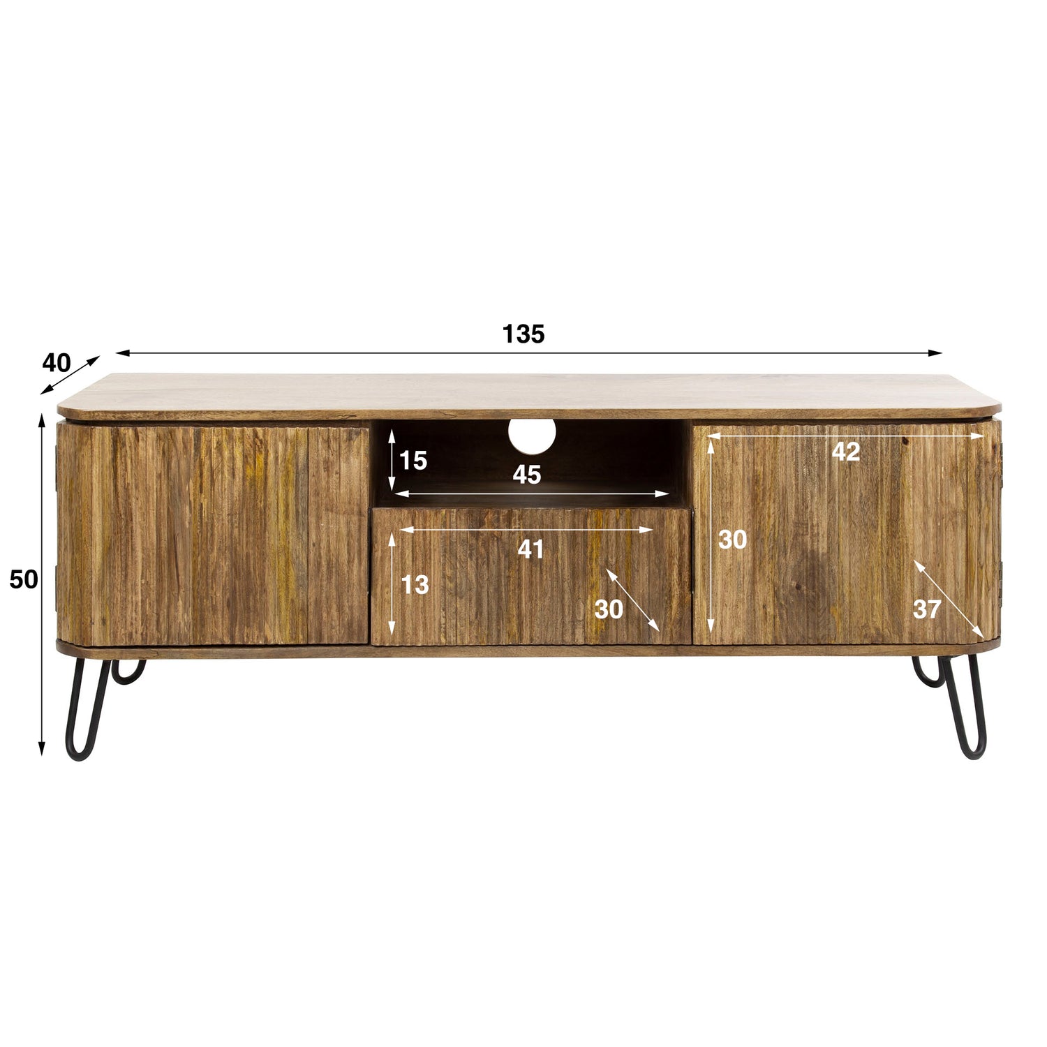 TV-meubel Wave - 135x40x50 cm - Zandkleur - Mango