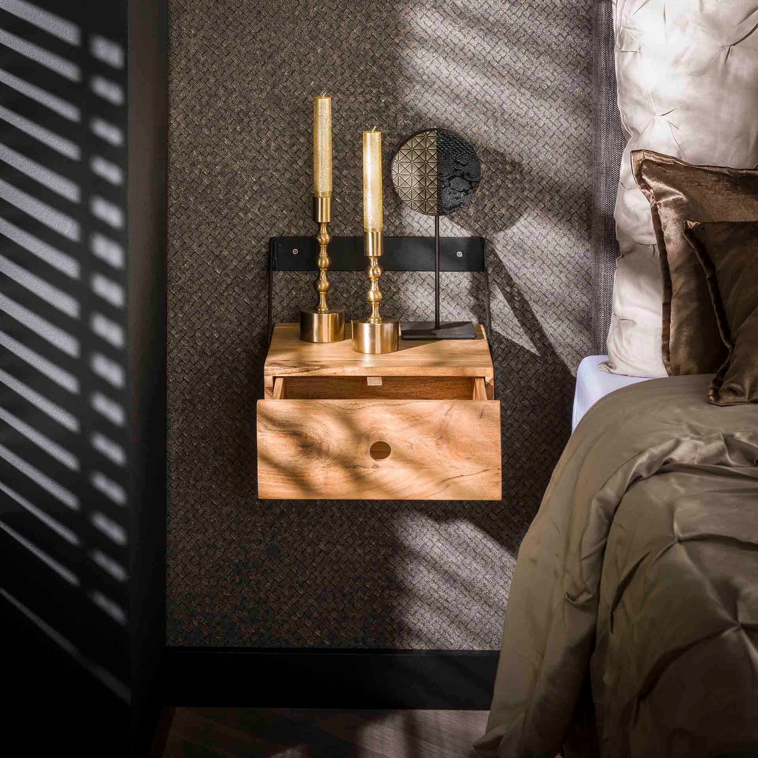 Nachtkastje XS Hangend Strip - Set van 2 - 30x30x20 cm - Naturaal - Acacia