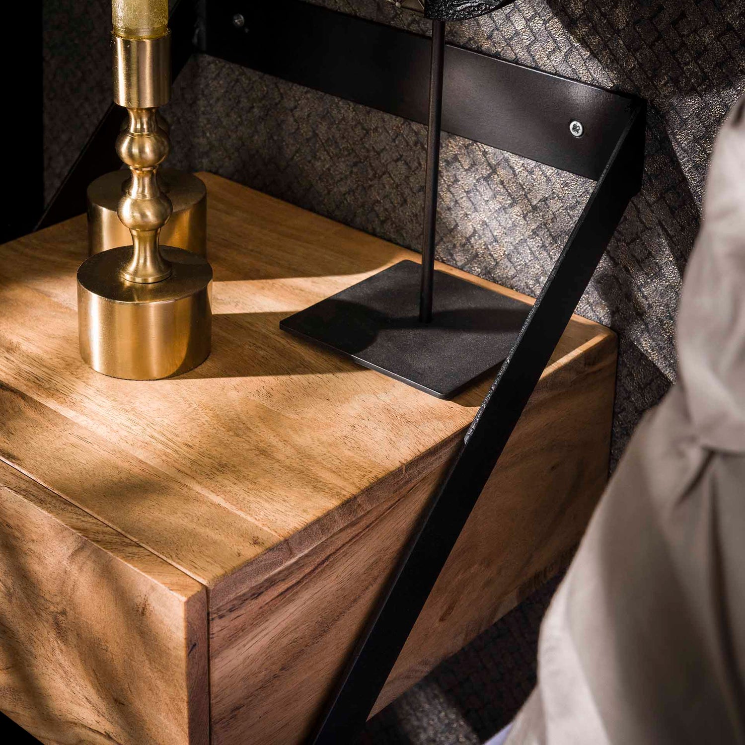 Nachtkastje XS Hangend Strip - Set van 2 - 30x30x20 cm - Naturaal - Acacia