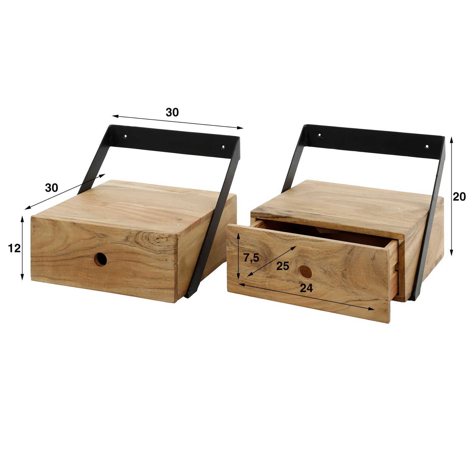 Nachtkastje XS Hangend Strip - Set van 2 - 30x30x20 cm - Naturaal - Acacia