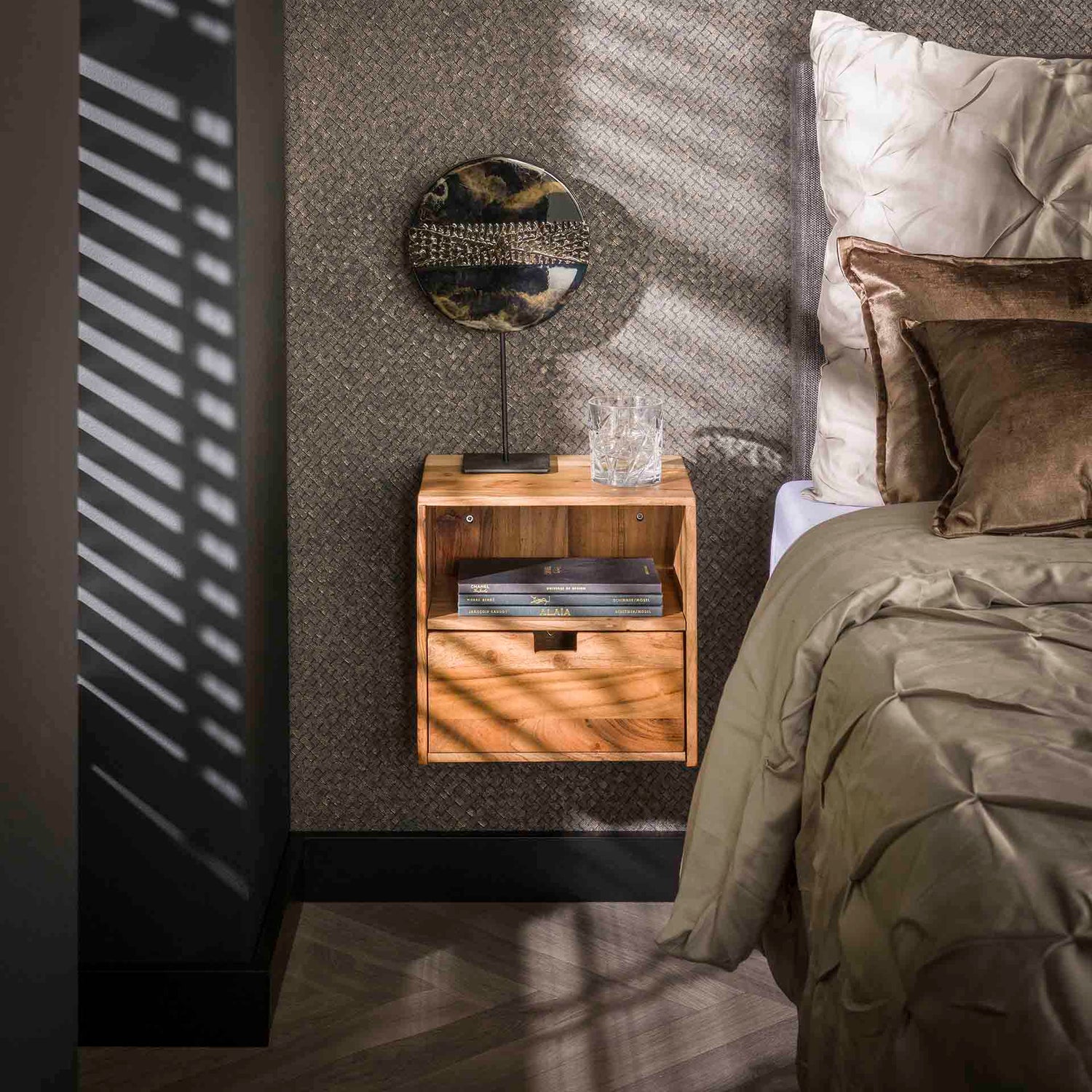 Nachtkastje XS Hangend Flat - Set van 2 - 30x25x30 cm - Naturel - Acacia