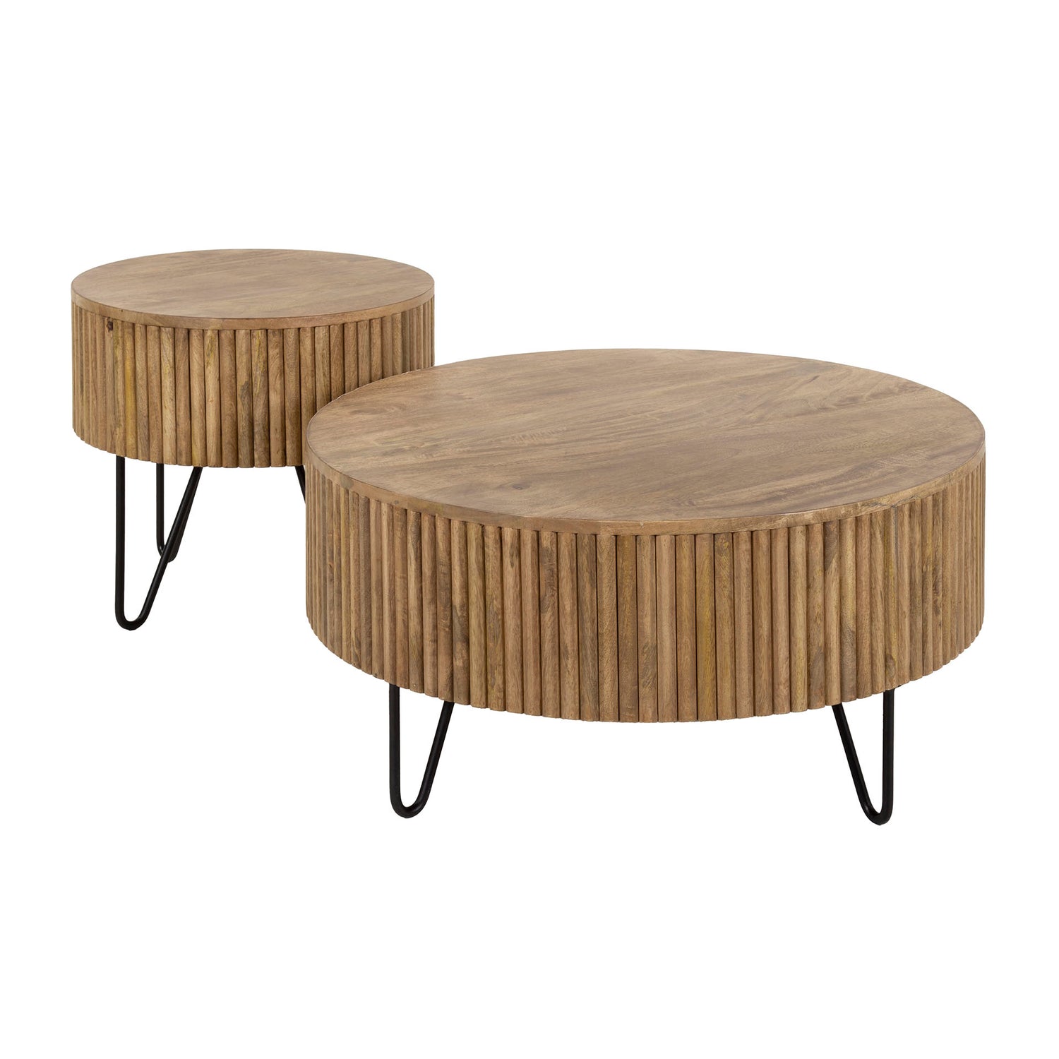 Salontafel Wave Rond - Set van 2 - 80x80x38 cm - Zandkleur - Mango