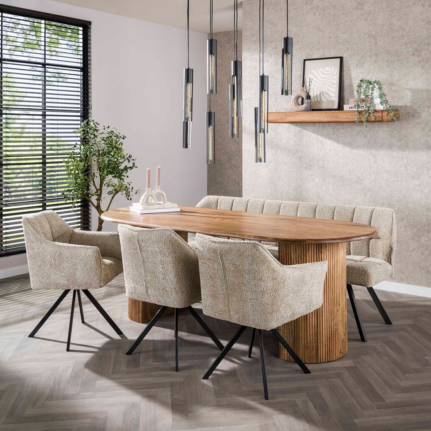 Eettafel Wave - 215x90x78 cm - Zandkleur - Mango