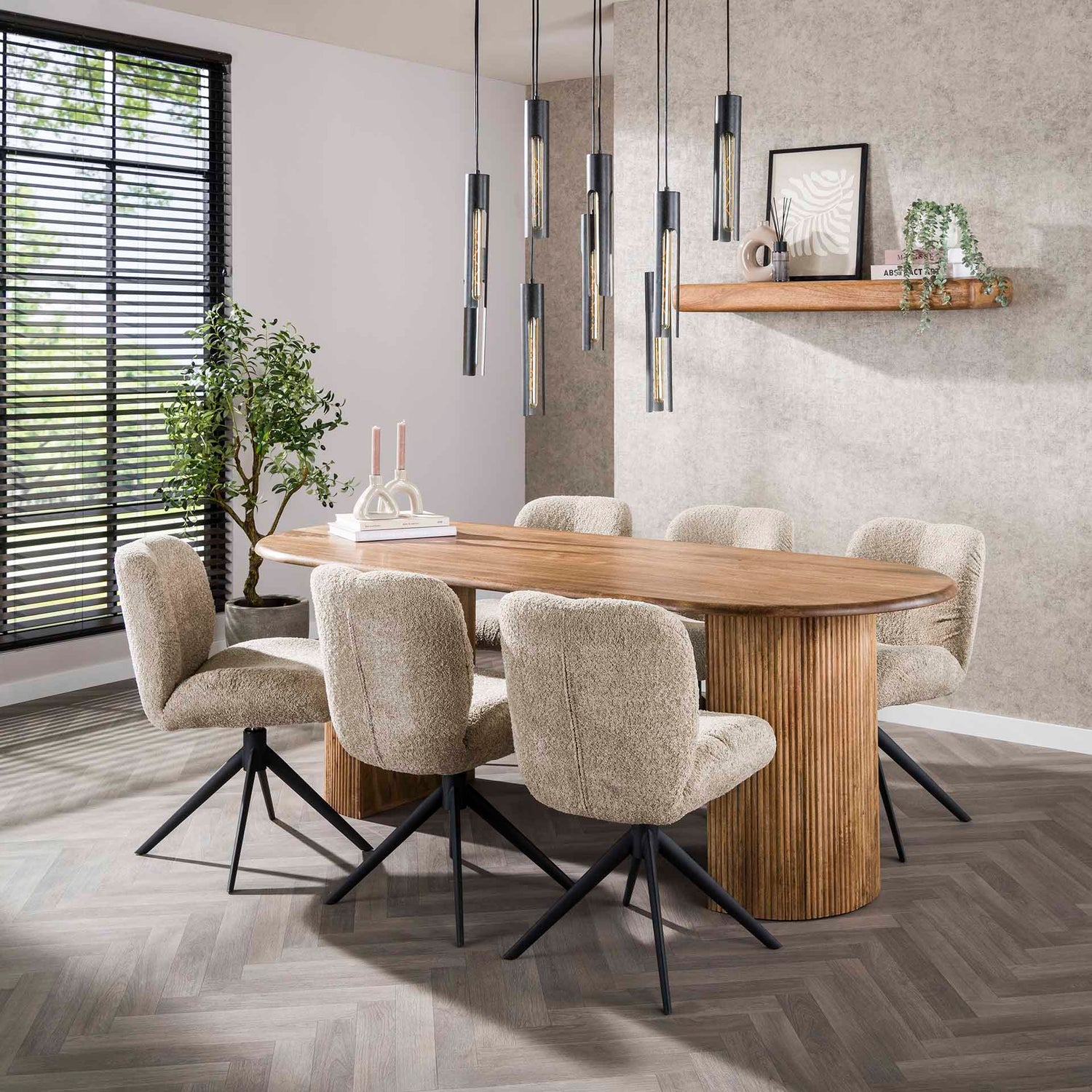 Eettafel Wave - 215x90x78 cm - Zandkleur - Mango