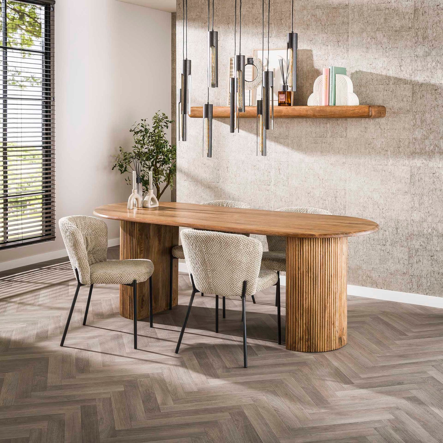 Eettafel Wave - 215x90x78 cm - Zandkleur - Mango