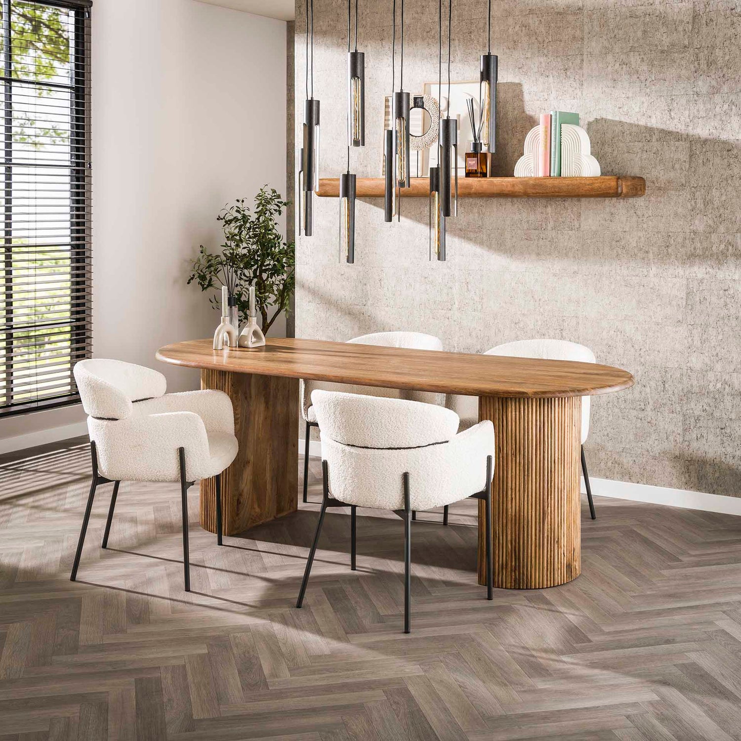 Eettafel Wave - 215x90x78 cm - Zandkleur - Mango