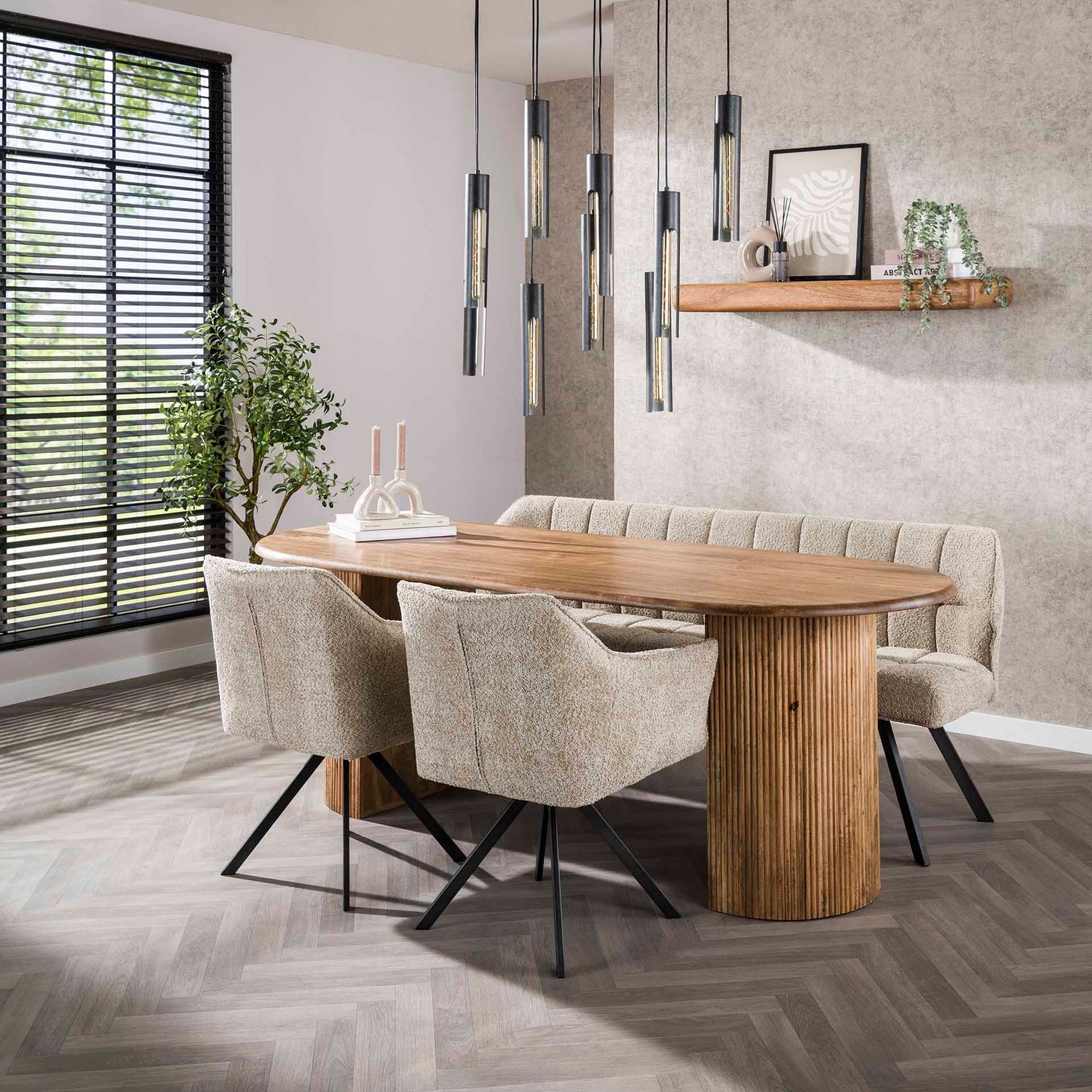 Eettafel Wave - 215x90x78 cm - Zandkleur - Mango