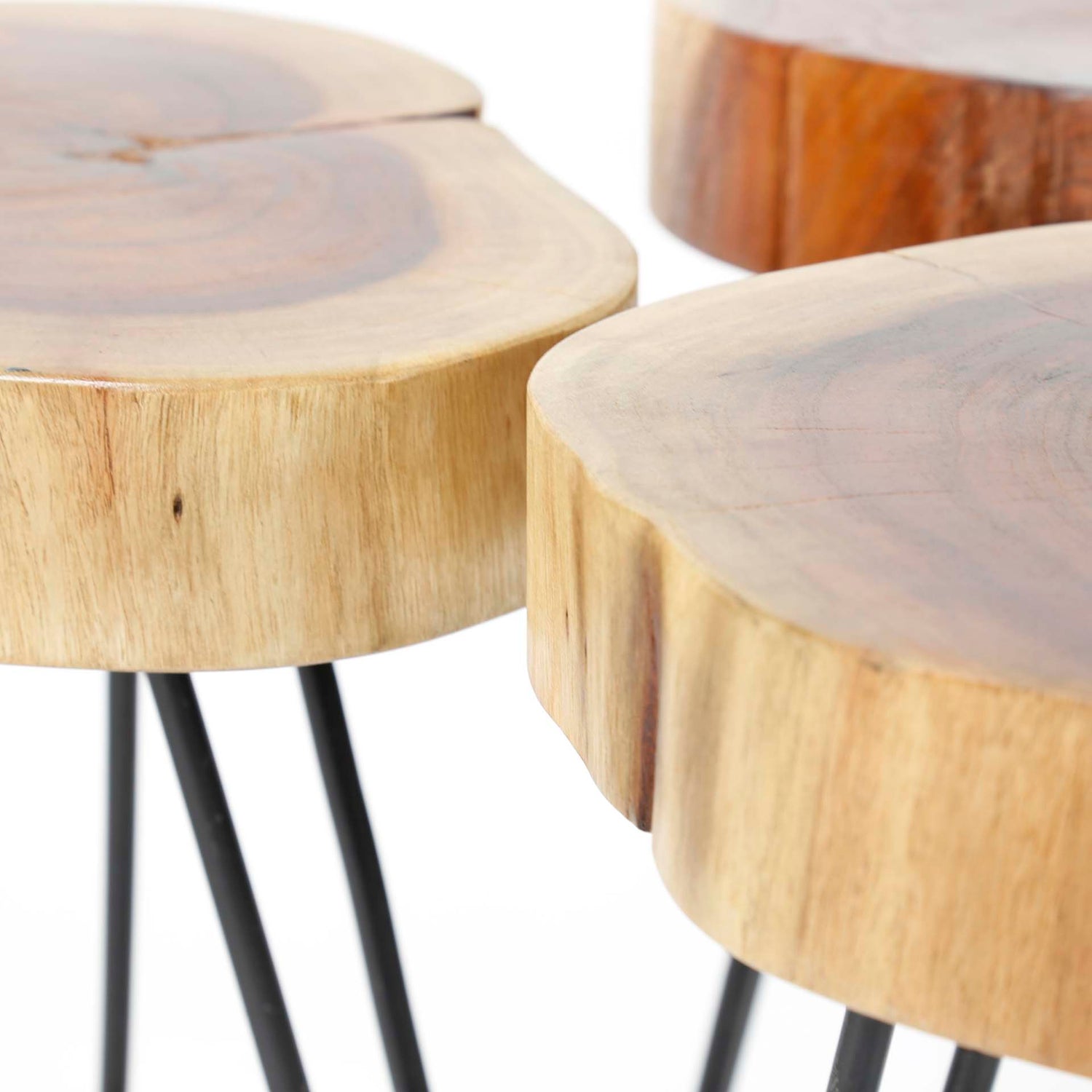 Bijzettafel stam met stalen frame - 32x32x45 cm - Acacia Naturaal