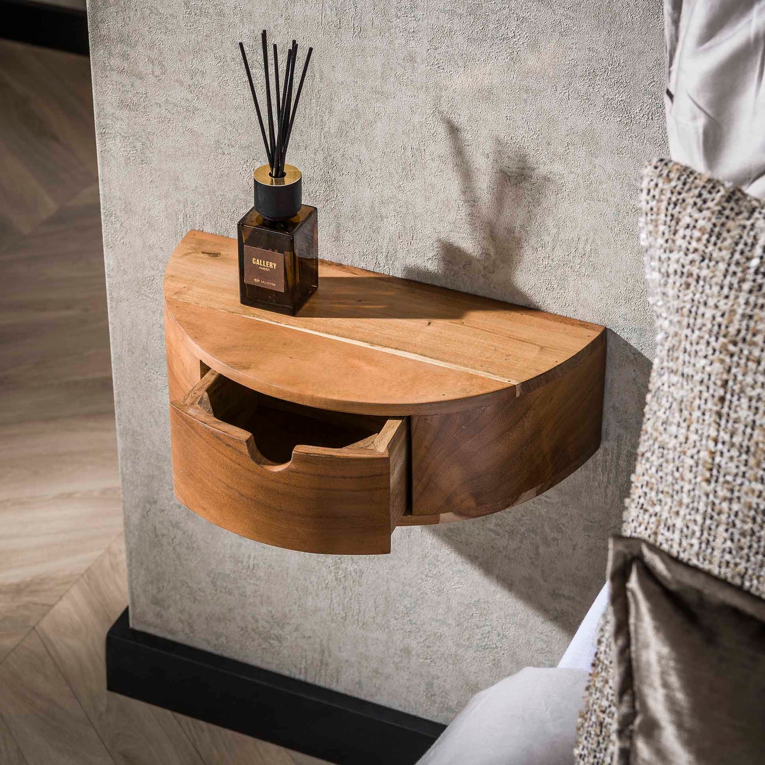 Nachtkastje 1L Curve - 41x20x12 cm - Naturel - Acacia