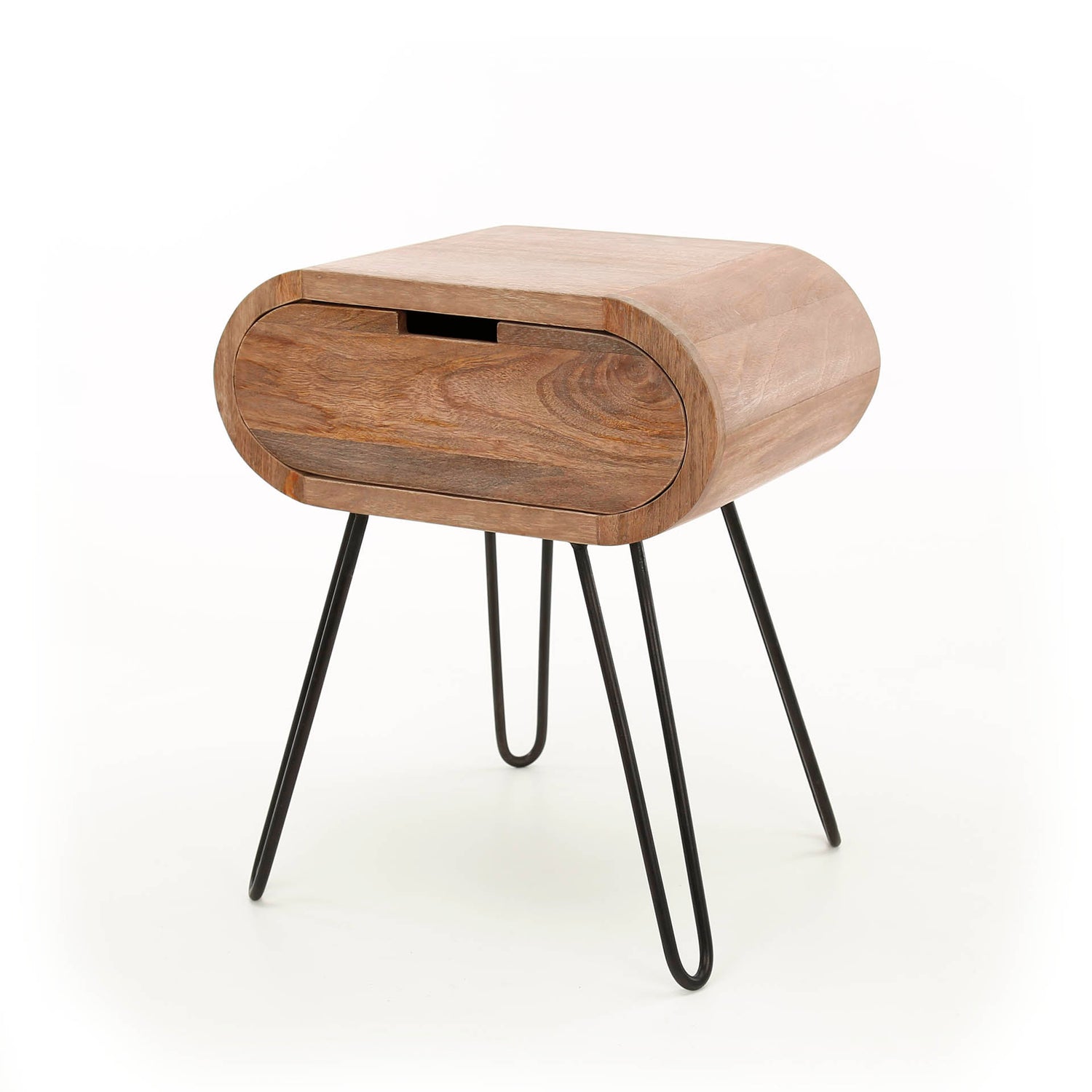 Nachtkastje Barrel 1L - 50x35x60 cm - Zandkleur - Mango