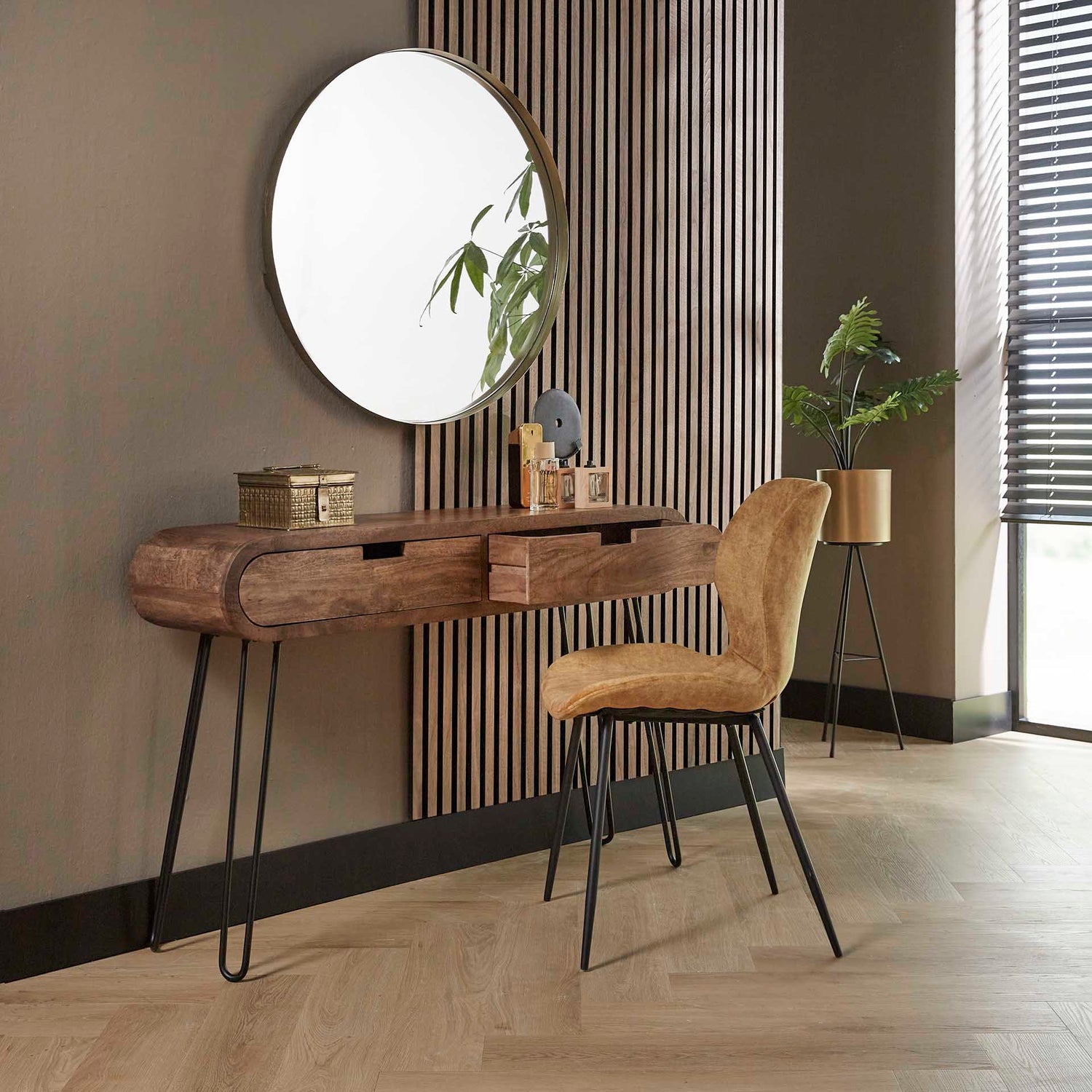 Kaptafel met 2 Laden Barrel - 120x30x76 cm - Zandkleur - Mango