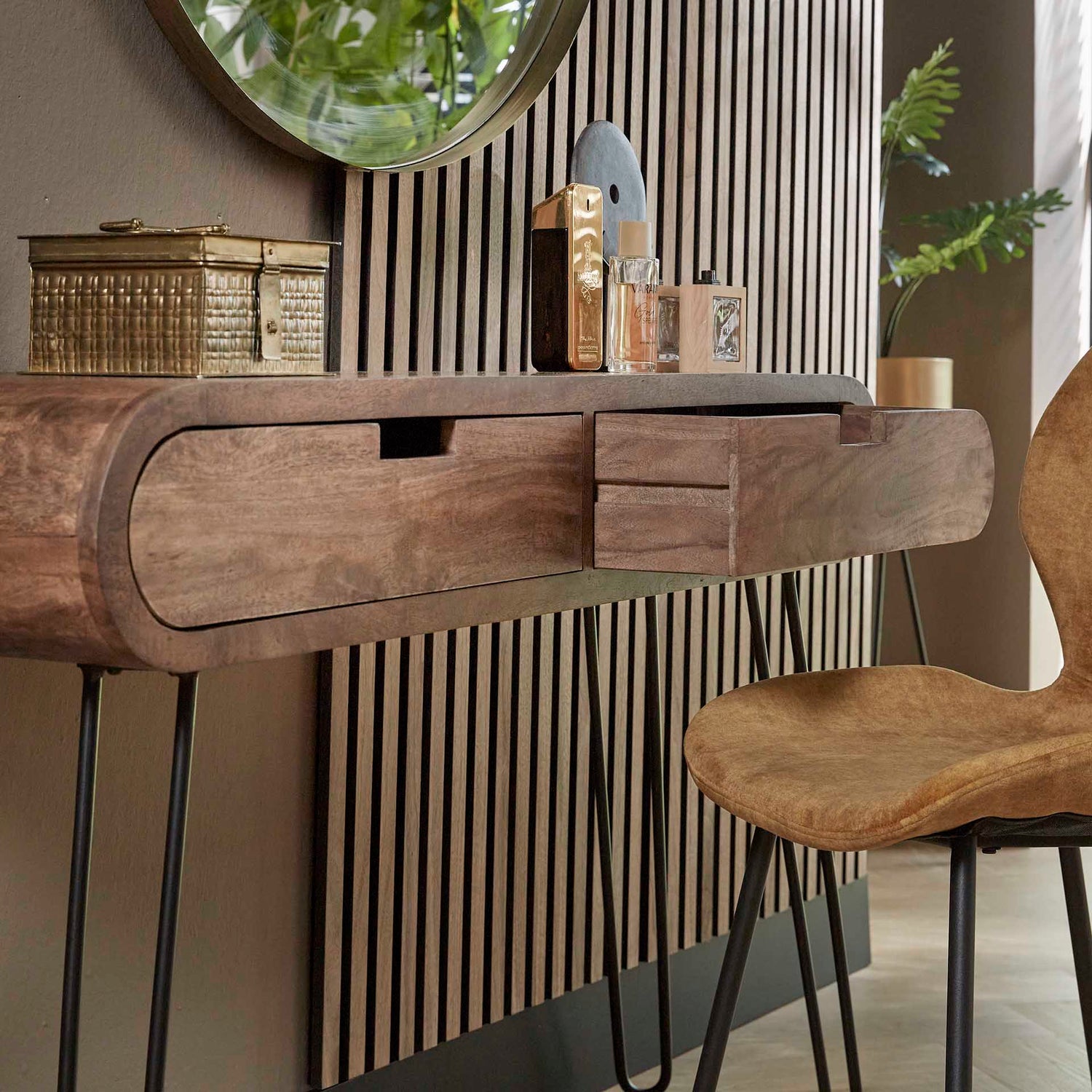 Kaptafel met 2 Laden Barrel - 120x30x76 cm - Zandkleur - Mango