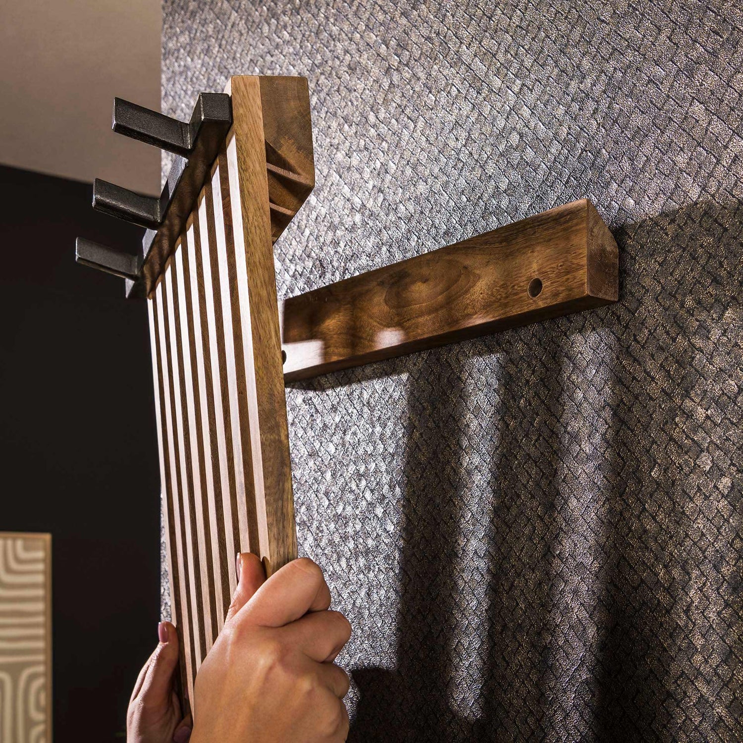 Kapstok Tweak 2x3 Haken Hoog - 37x10x100 cm - Zandkleur - Mango