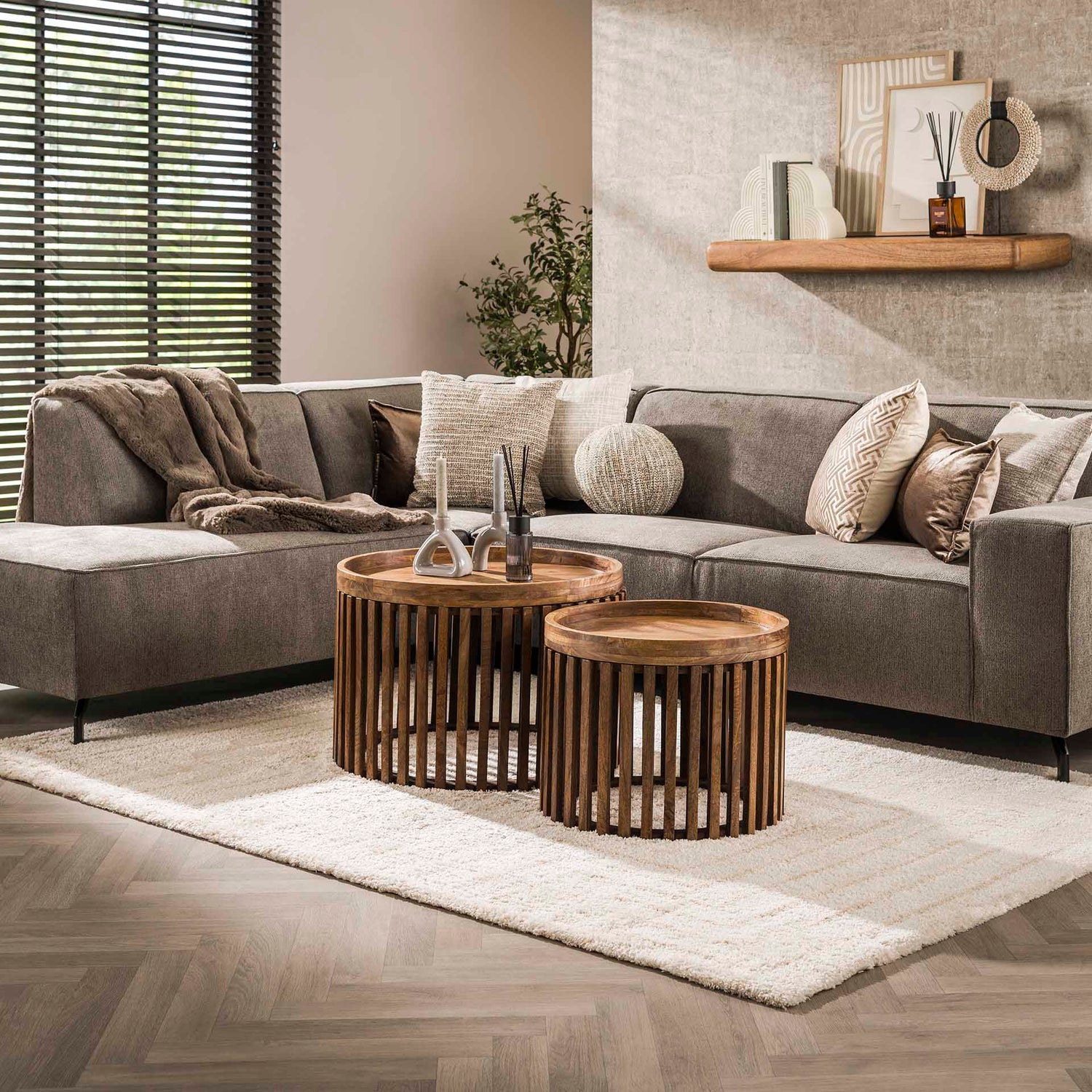 Salontafel Tweak - Set van 2 - 65x65x40 cm - Zandkleur - Mango