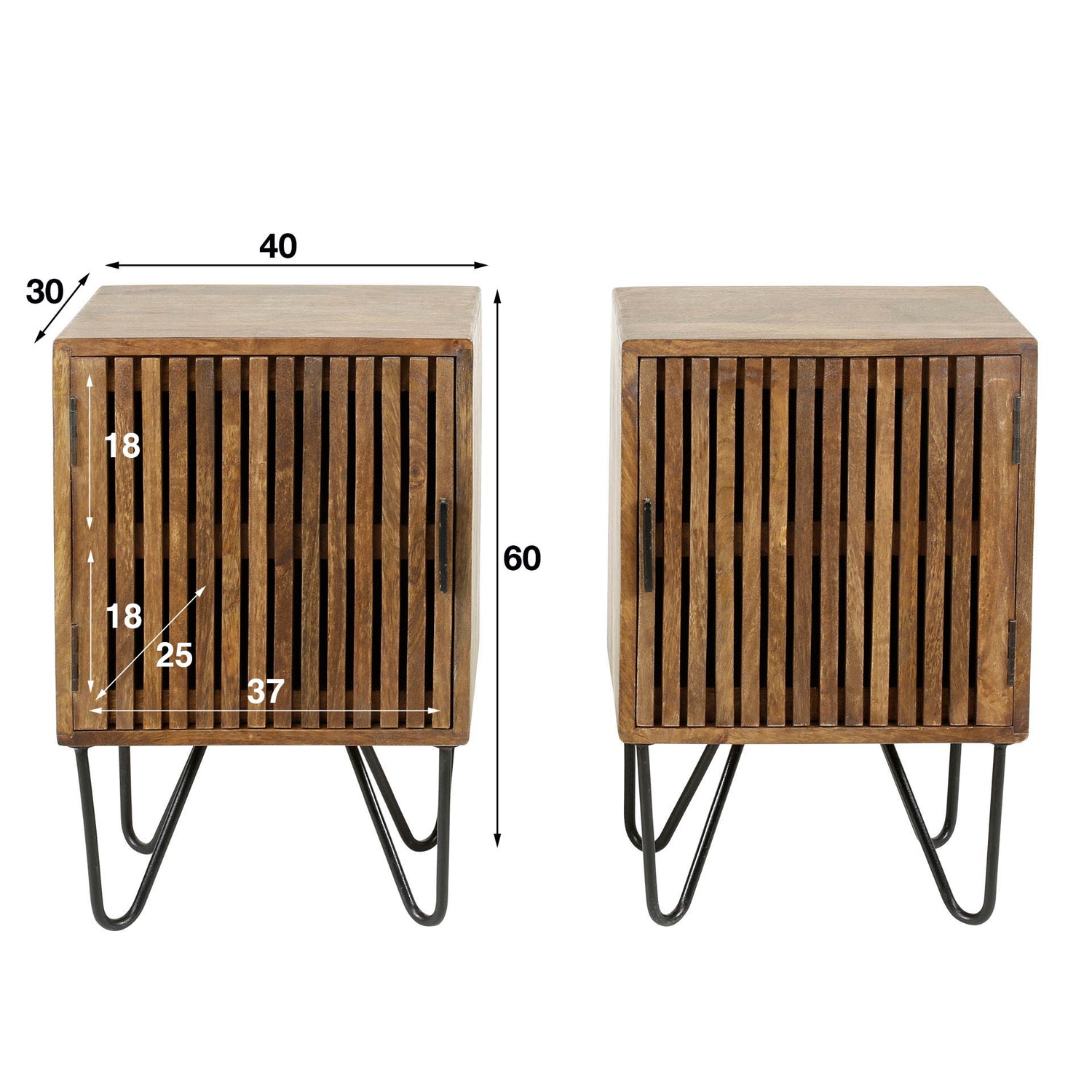 Nachtkastje Tweak - Set van 2 - 40x30x60 cm - Zandkleur - Mango